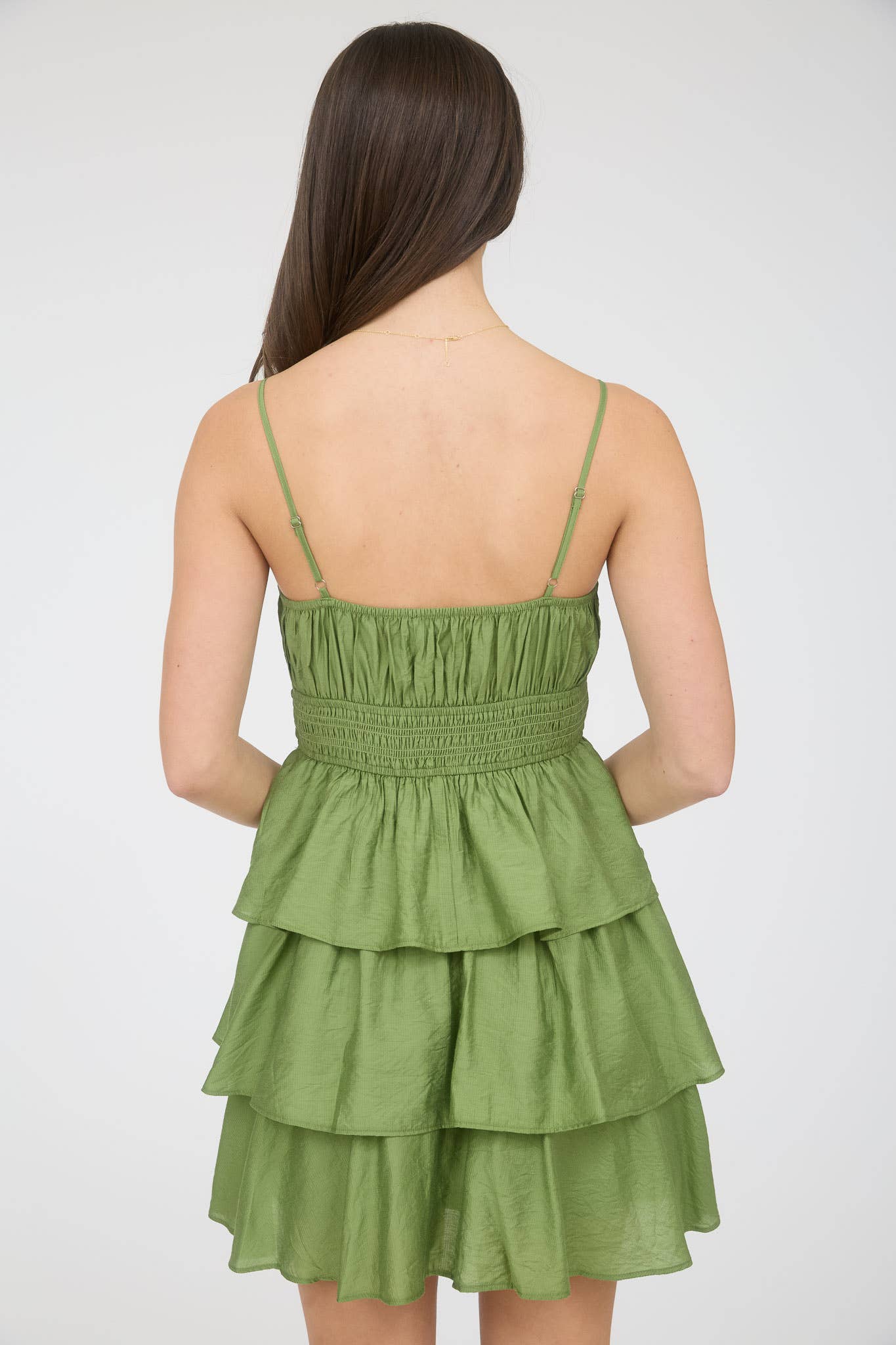 RUFFLE TIERED SPAGHETTI STRAP MINI DRESS