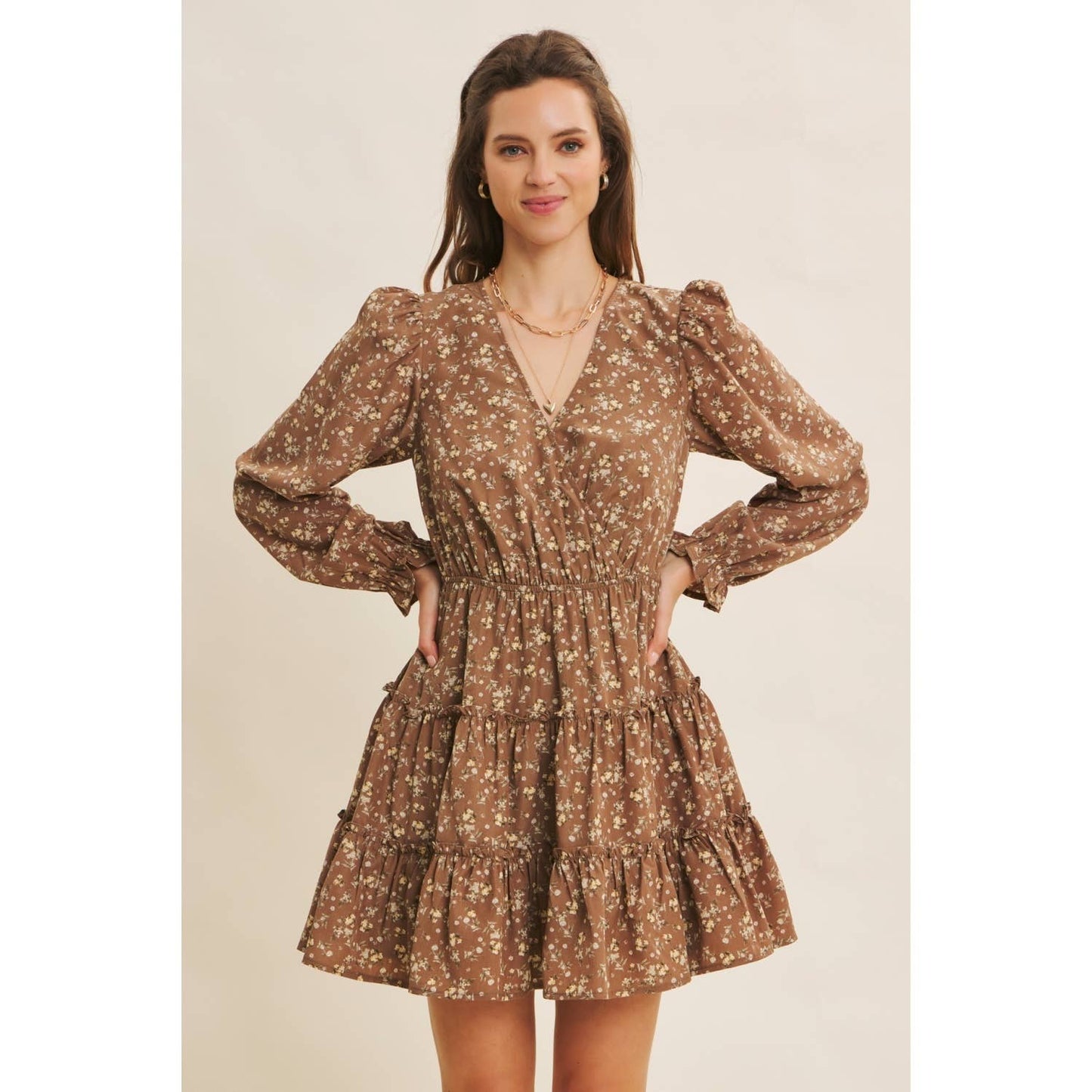 ROMANTIC FLORAL WRAP  DRESS WITH TIERED RUFFLES