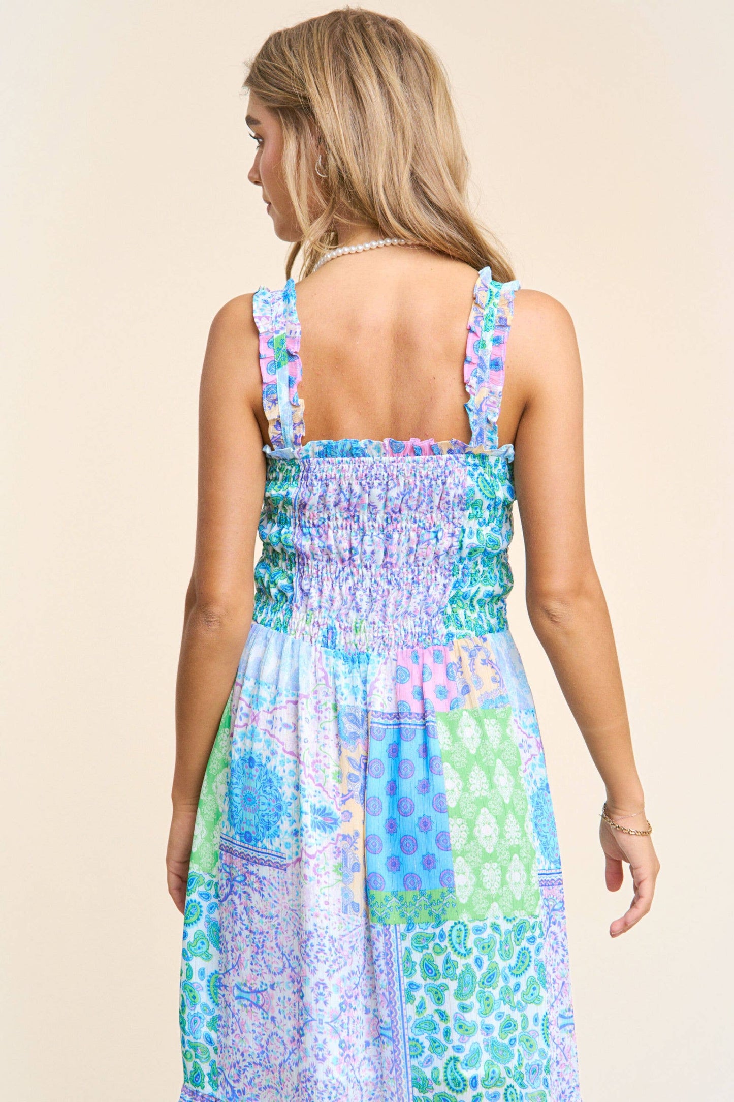 Smocked Top Patch-Work Maxi Dress