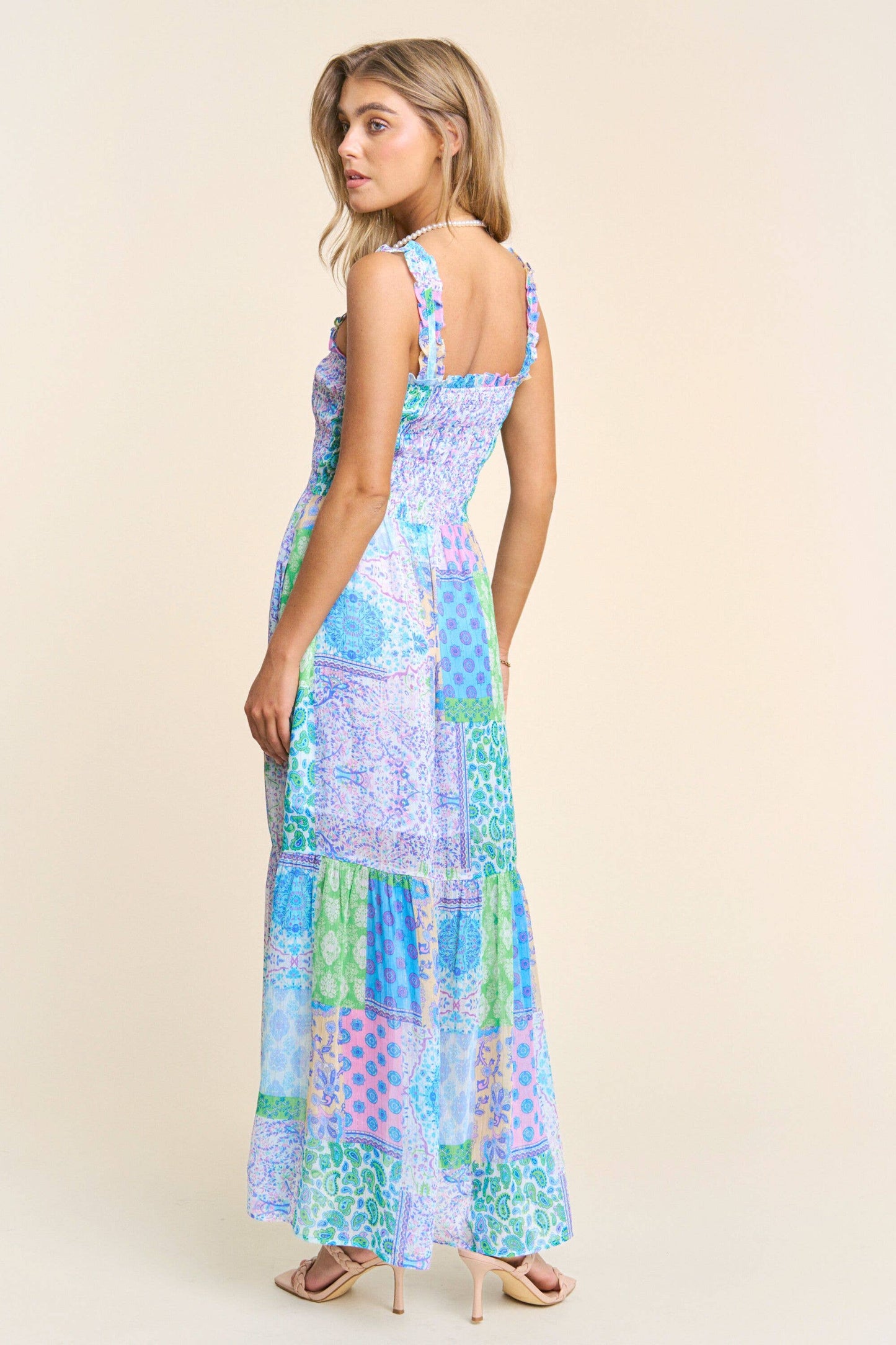 Smocked Top Patch-Work Maxi Dress