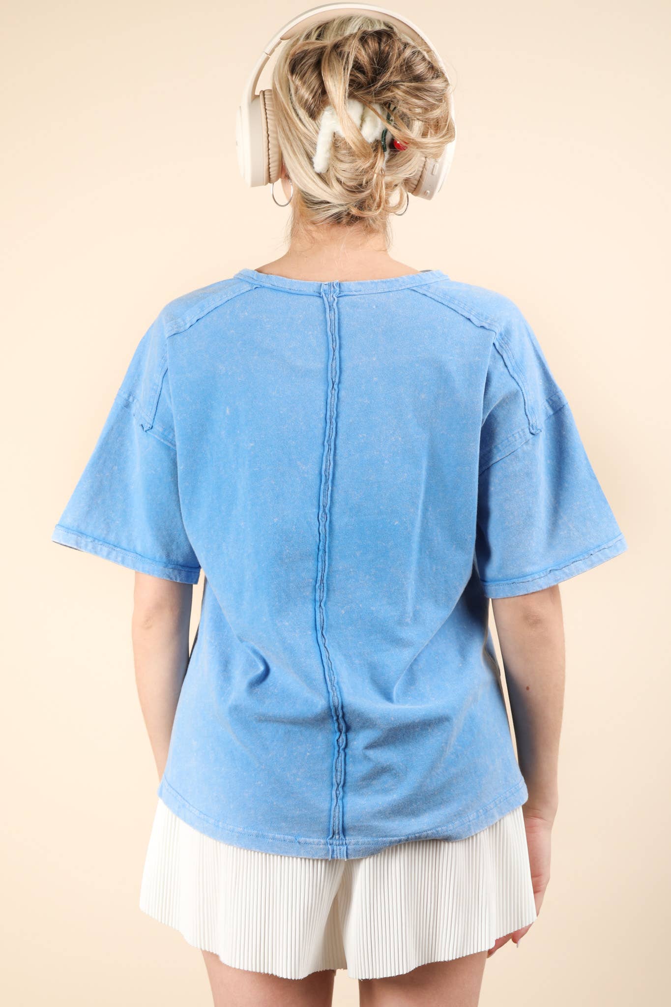 Mineral Washed Knit Top with Pocket white