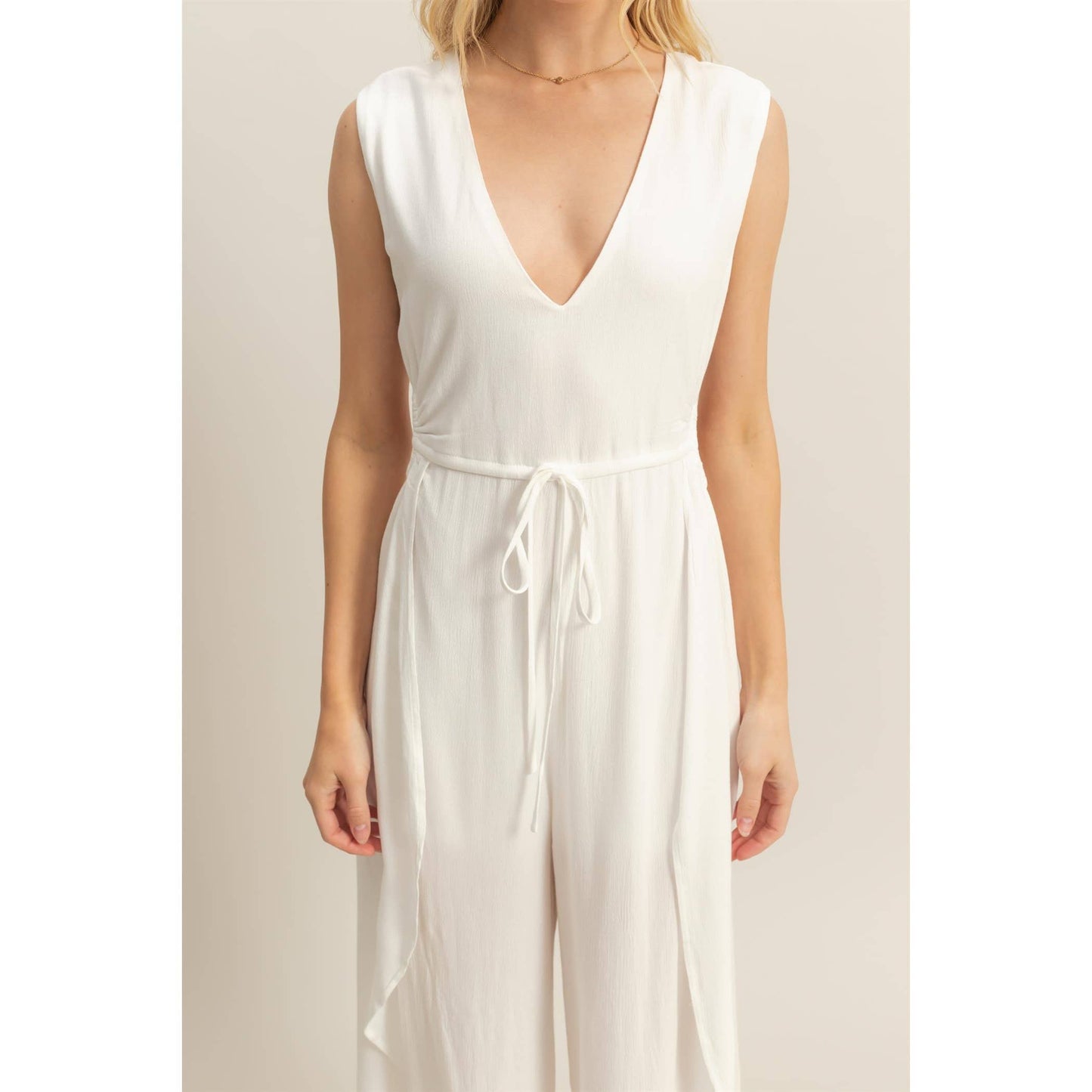 V-Neck Side Cutout Curved Hem Jumpsuit