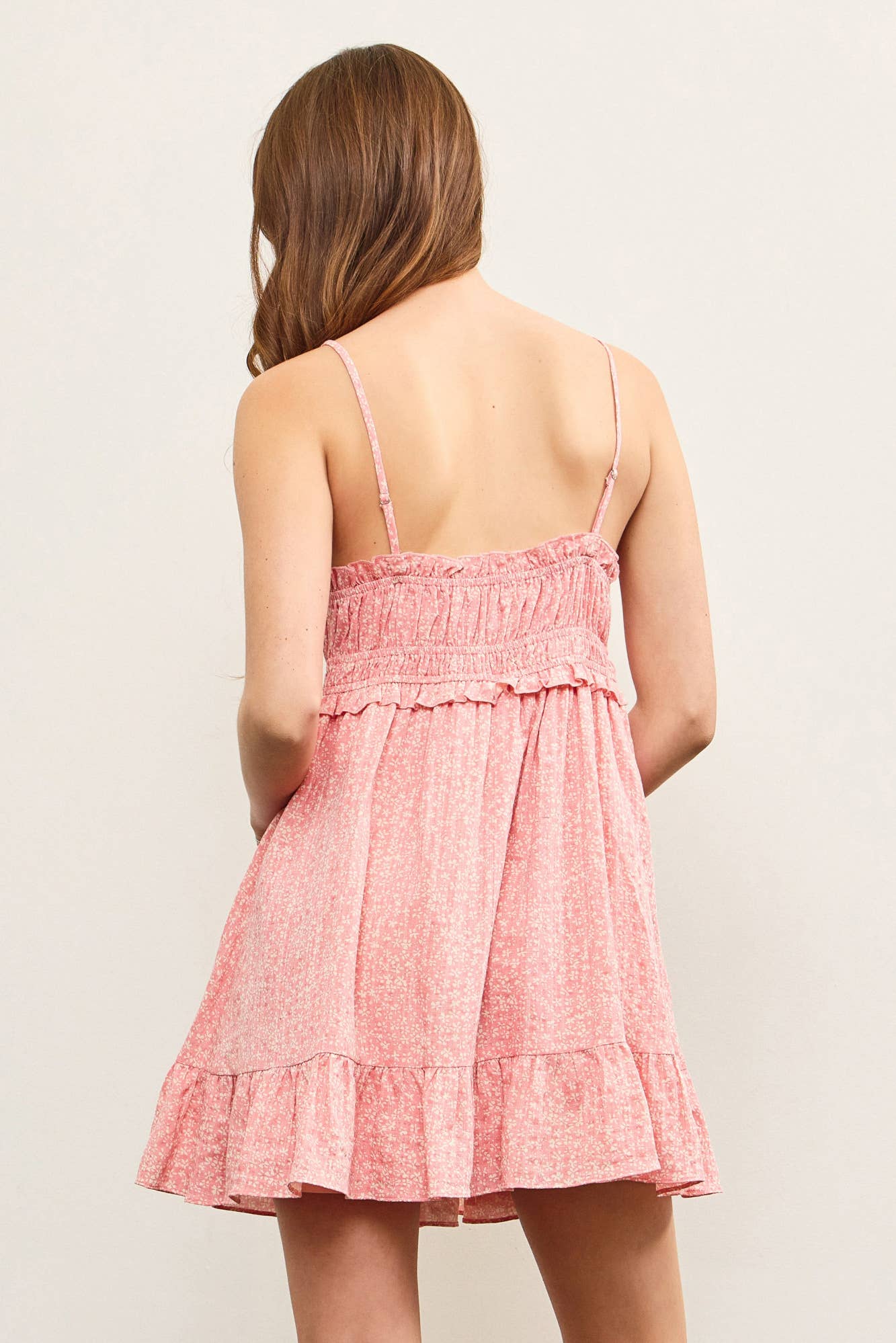 GATHERED FRONT RUFFLE HEM FLOWY CAMI DRESS