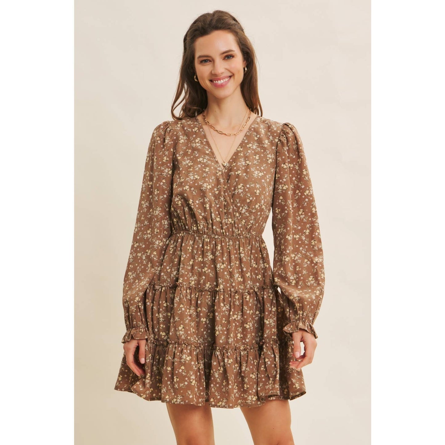 ROMANTIC FLORAL WRAP  DRESS WITH TIERED RUFFLES