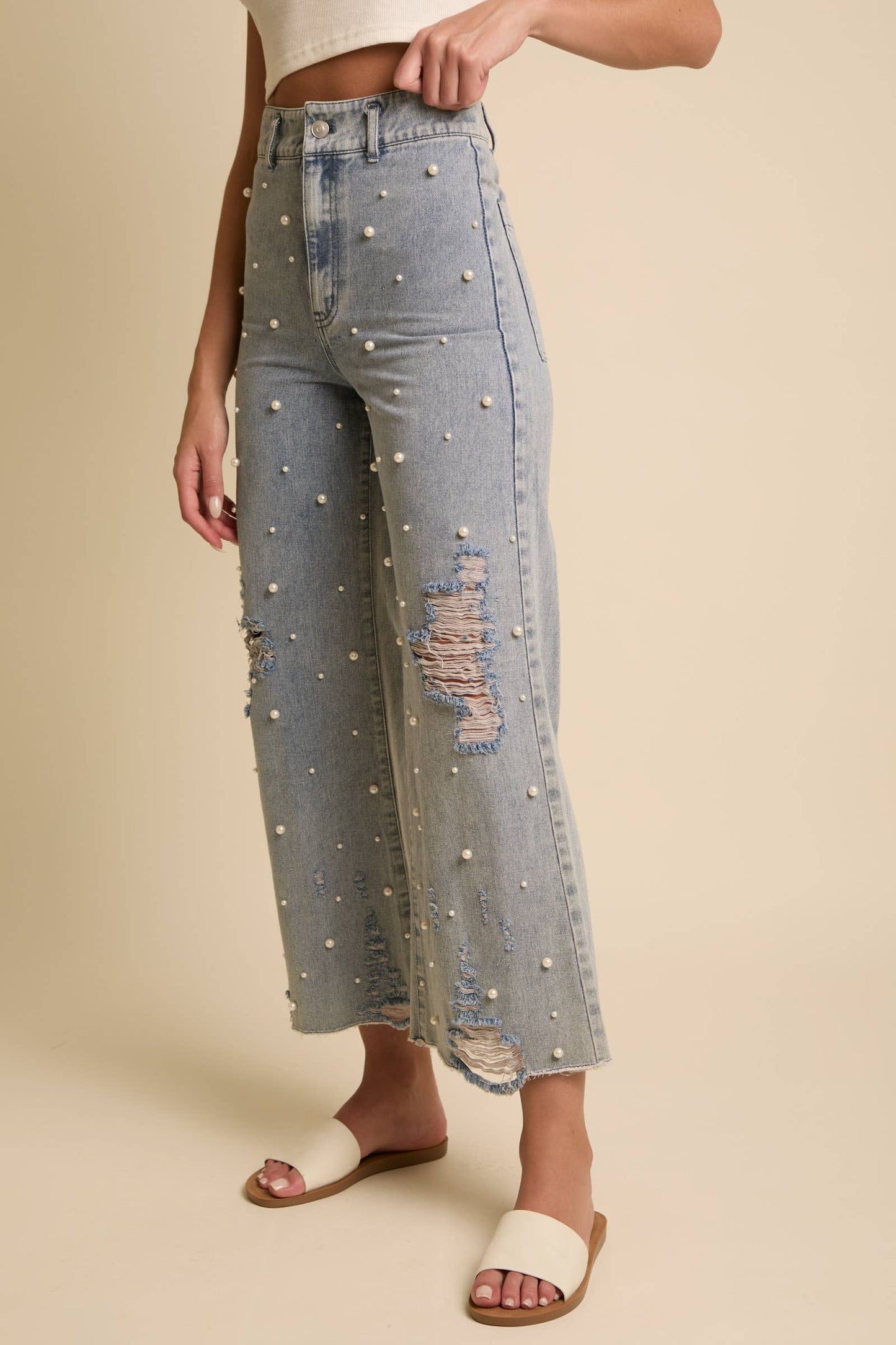 Pearl Trim Straight Leg Pants