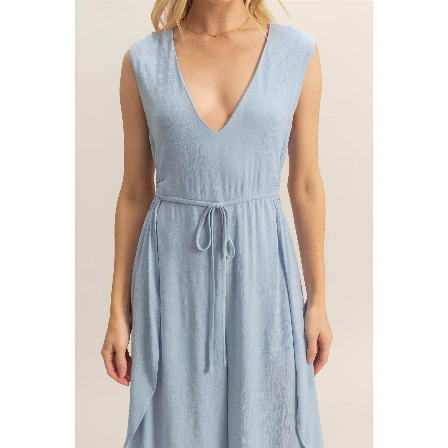V-Neck Side Cutout Curved Hem Jumpsuit