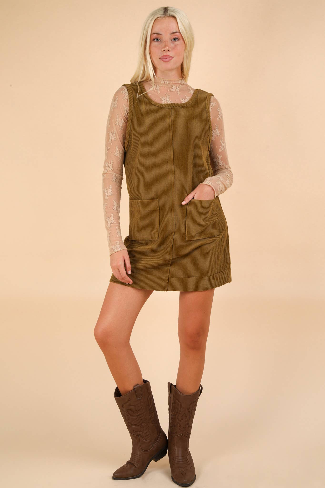 ND31402-Corduroy Backless Casual Mini Dress