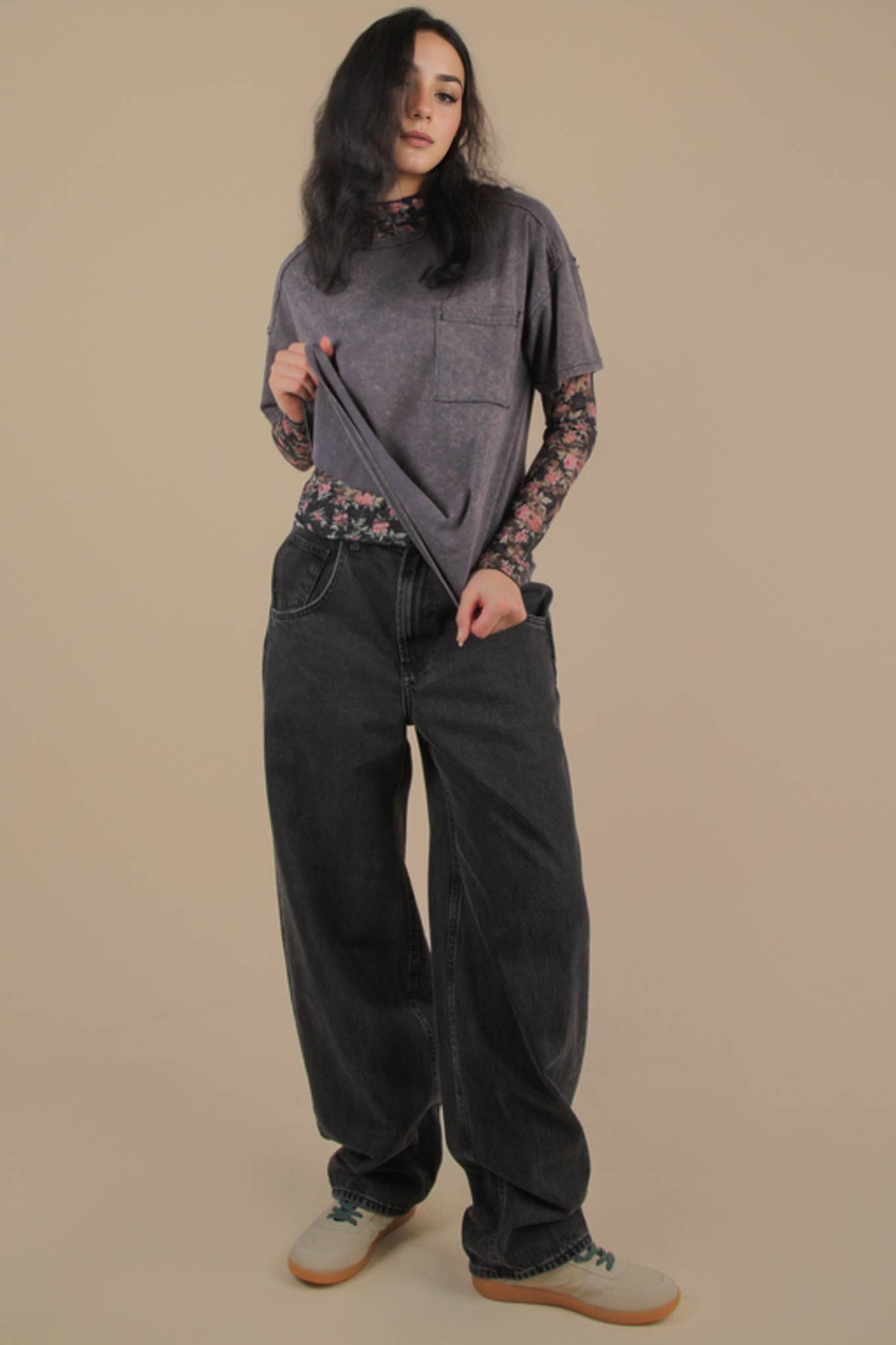 Mineral Washed Knit Top with Pocket white