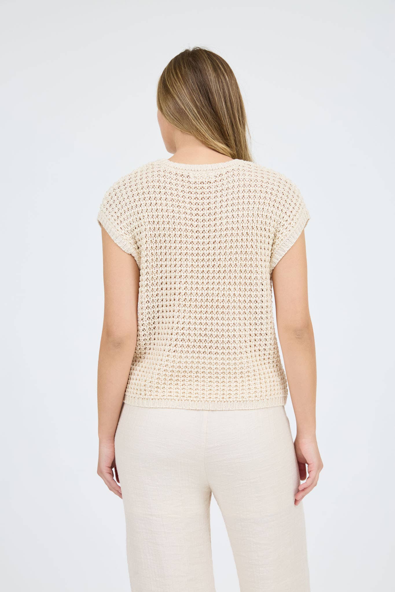 CROCHET KNIT BATWING SHORT SLEEVE SWEATER TOP