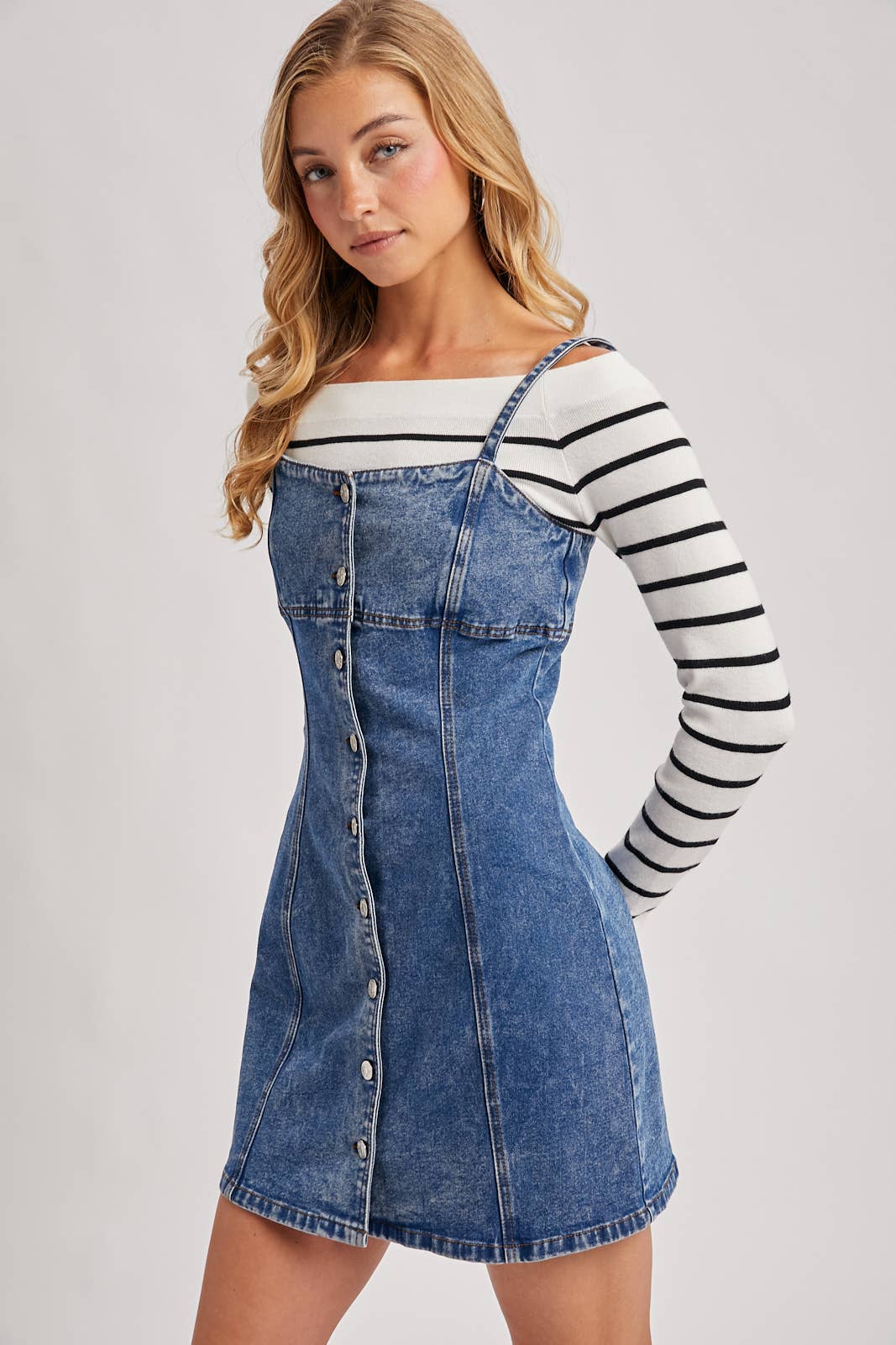 DENIM BUTTON DOWN MINI DRESS