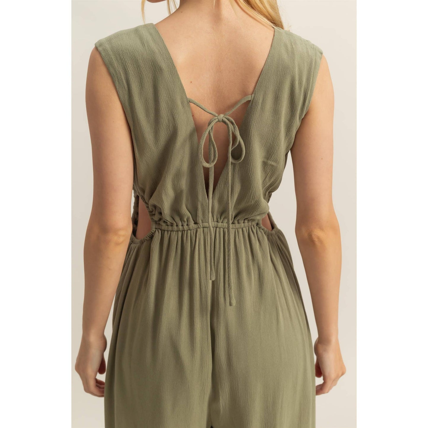 V-Neck Side Cutout Curved Hem Jumpsuit