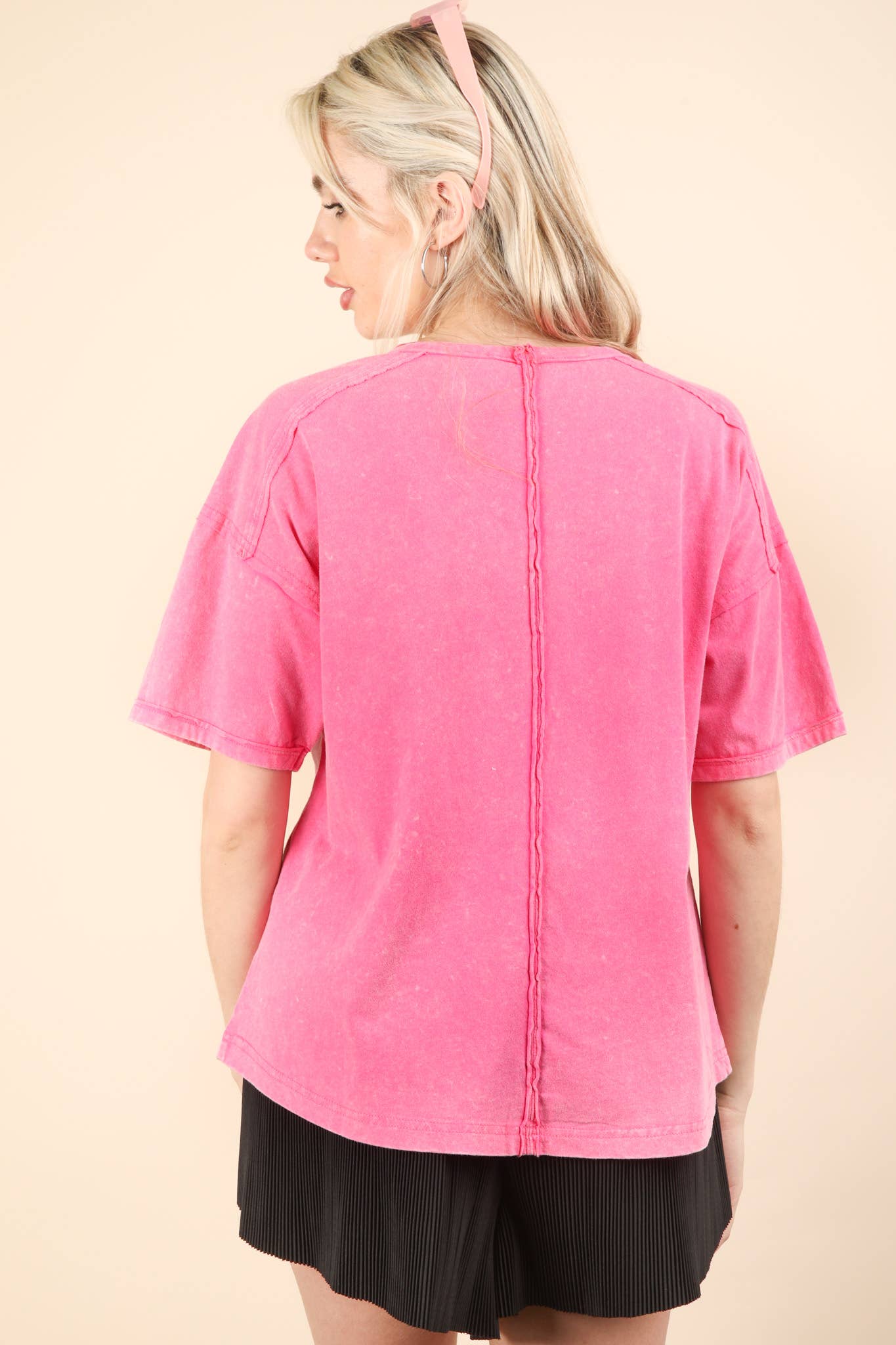 Mineral Washed Knit Top with Pocket white