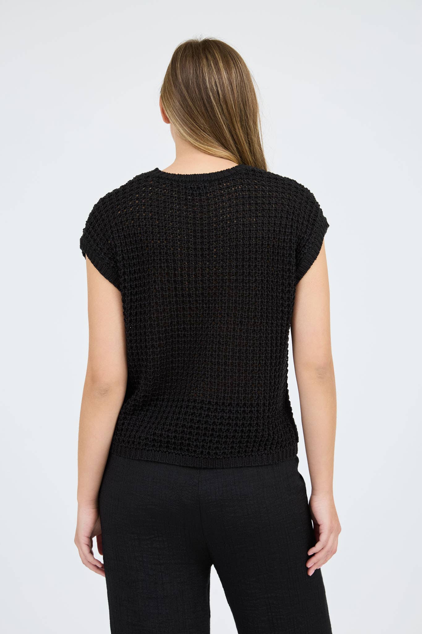 CROCHET KNIT BATWING SHORT SLEEVE SWEATER TOP
