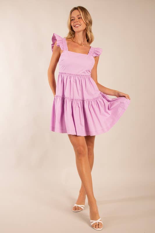 Lilac Tiered Dress with Ruffle Straps