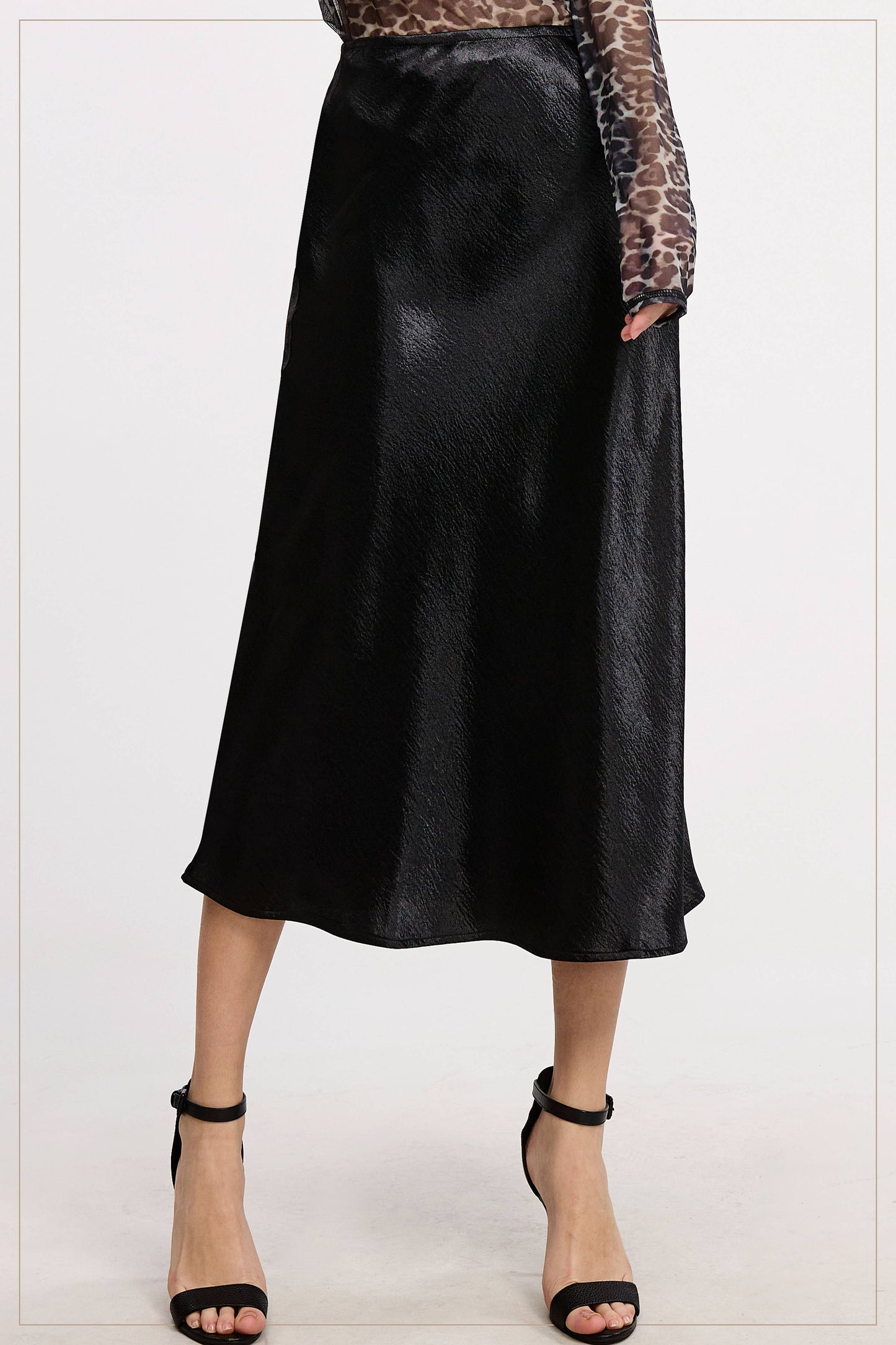 JBP4222-High-Waisted Midi Length Satin Effect Solid Skirt