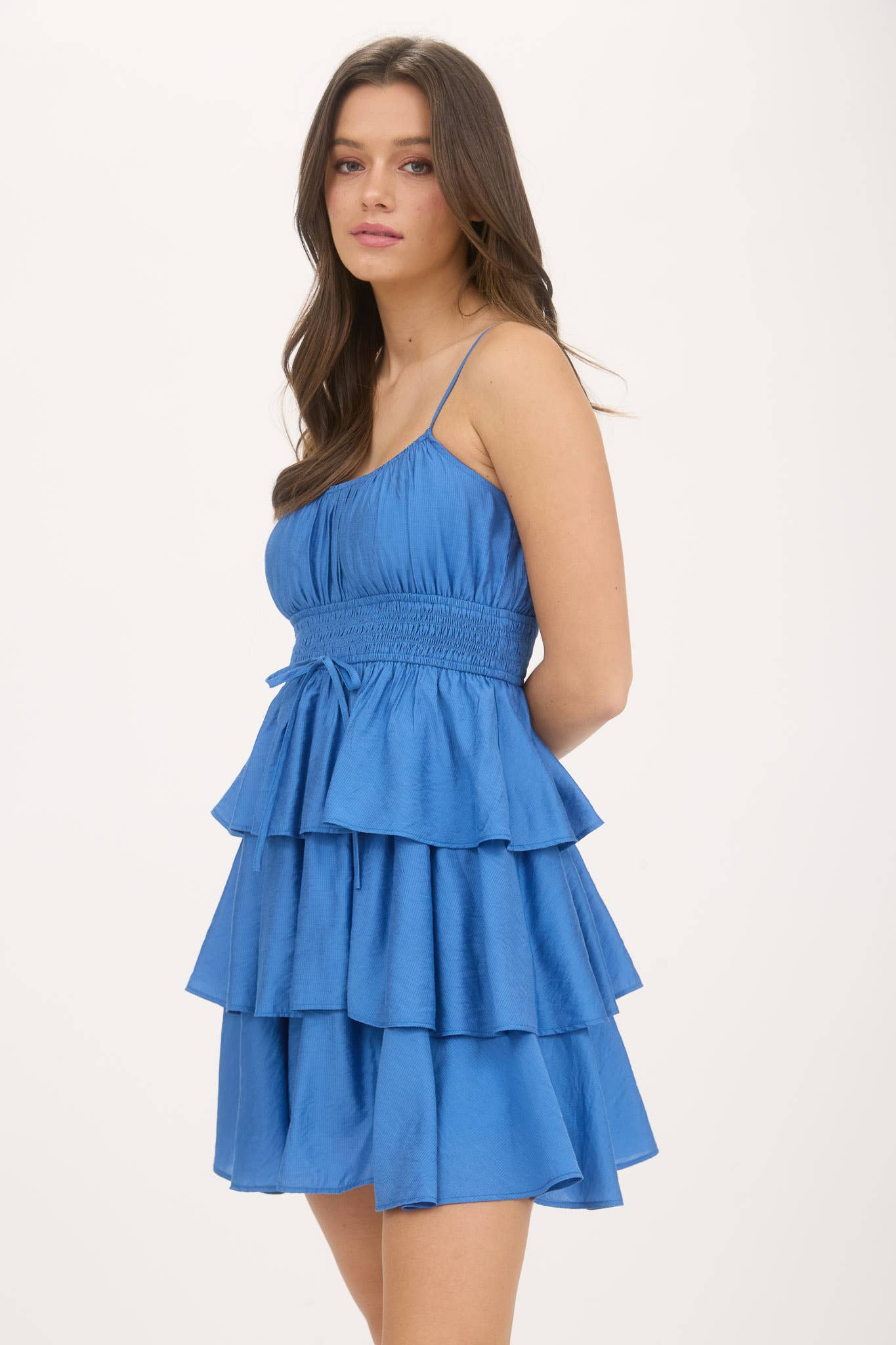 RUFFLE TIERED SPAGHETTI STRAP MINI DRESS