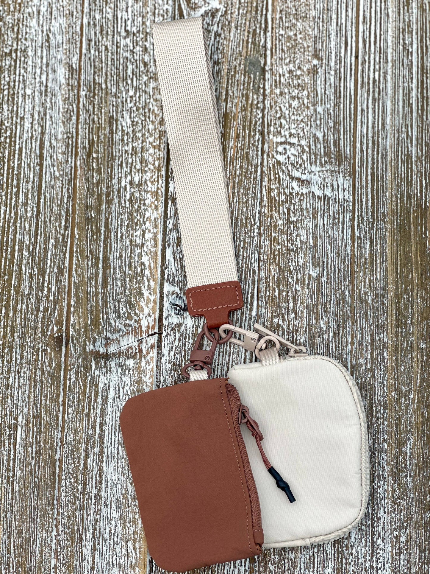 Dana's Dual Pouch Wristlet Keychain "Brown-Ivory"