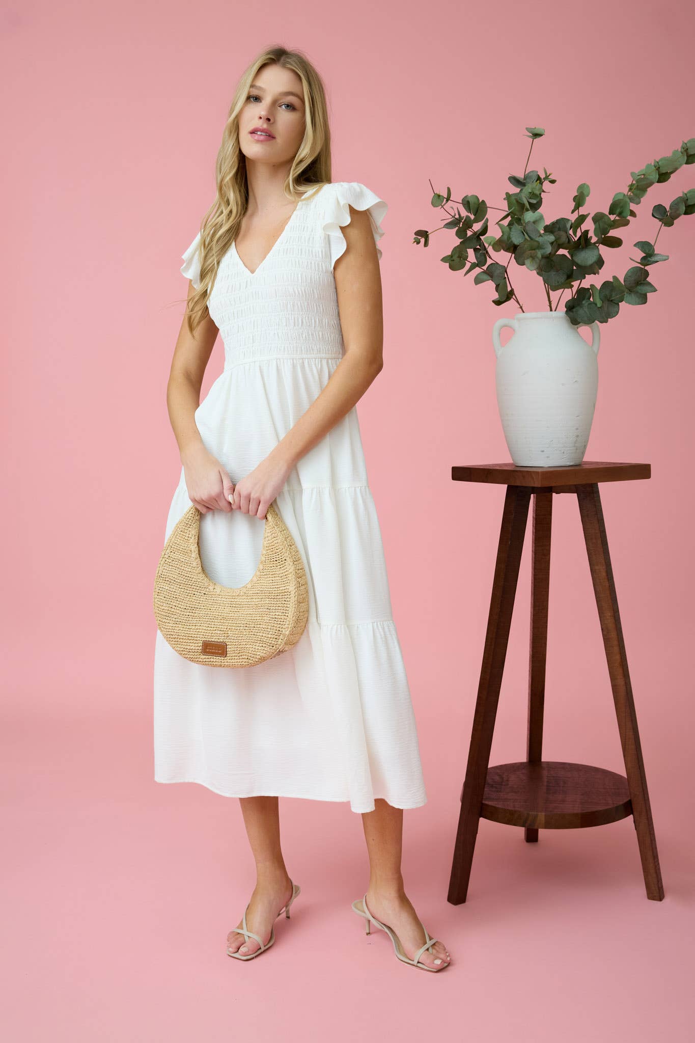 FLUTTER SLEEVE MAXI DRESS: KHAKI