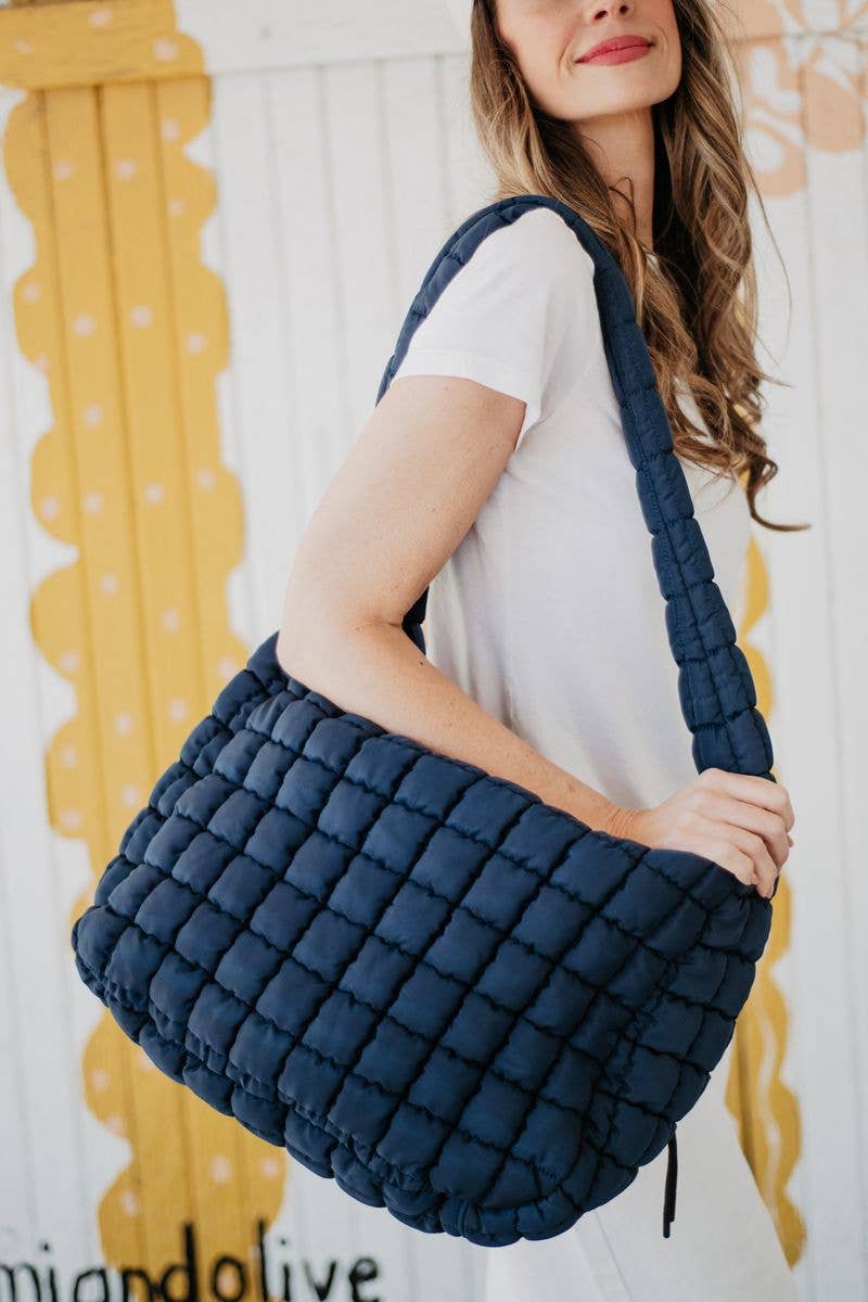 Navy Oversized Quilted Hobo Tote Bag for Women