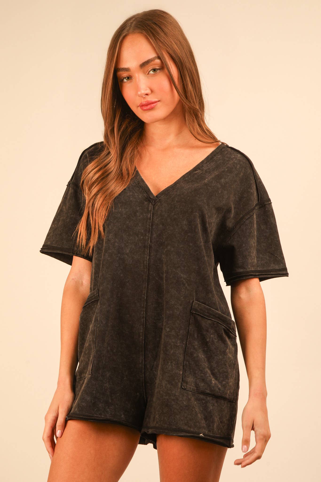 Mineral Washed Oversized Casual Knit Romper