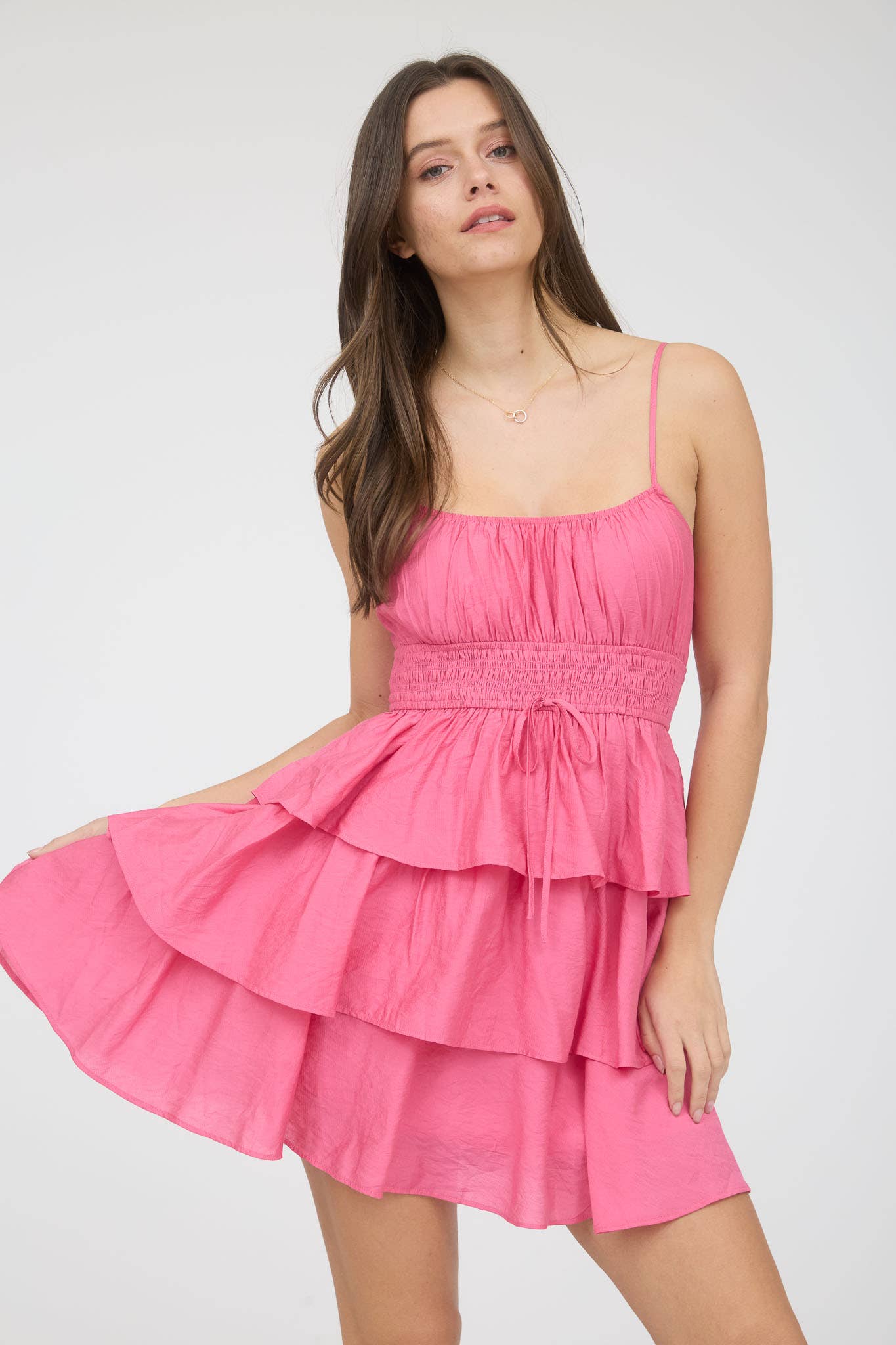RUFFLE TIERED SPAGHETTI STRAP MINI DRESS
