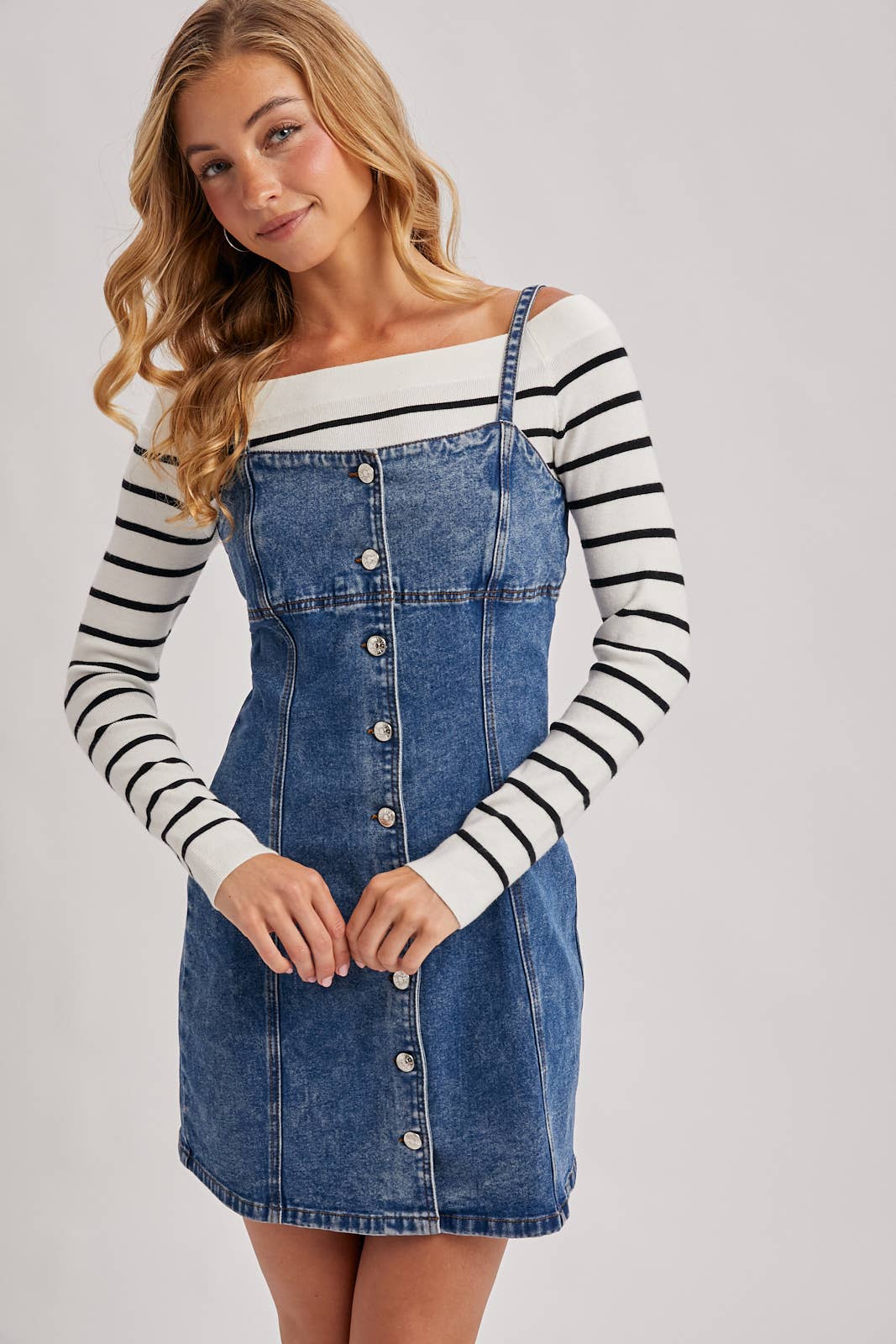 DENIM BUTTON DOWN MINI DRESS