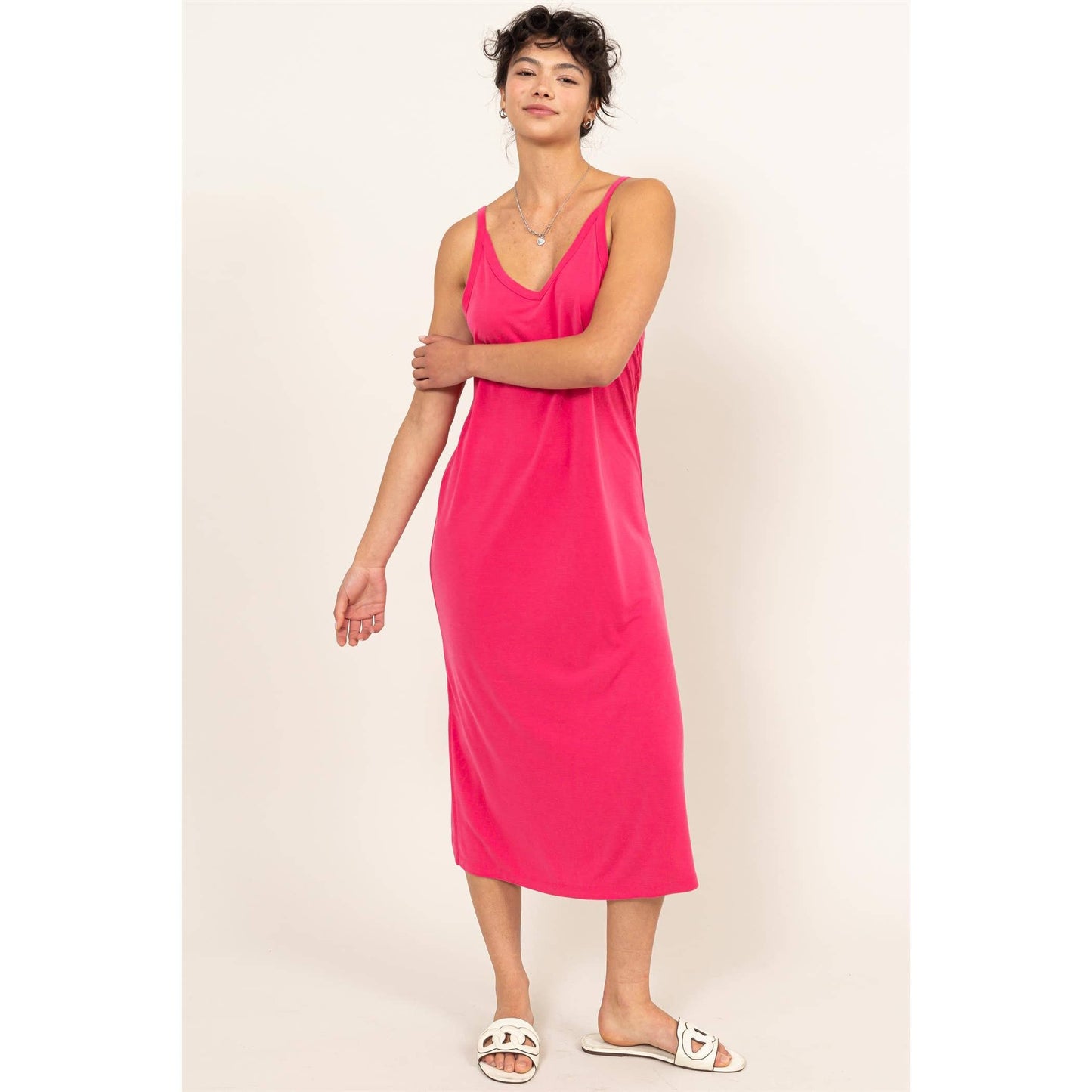DZ24C269-Soft V-Neck Midi Dress