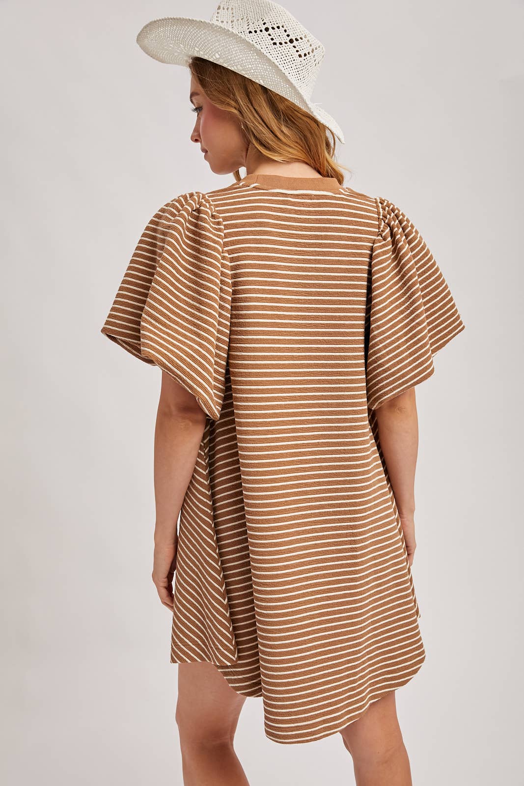 PUFF SLEEVES BILLOWY SILHOUETTE STRIPED DRESS