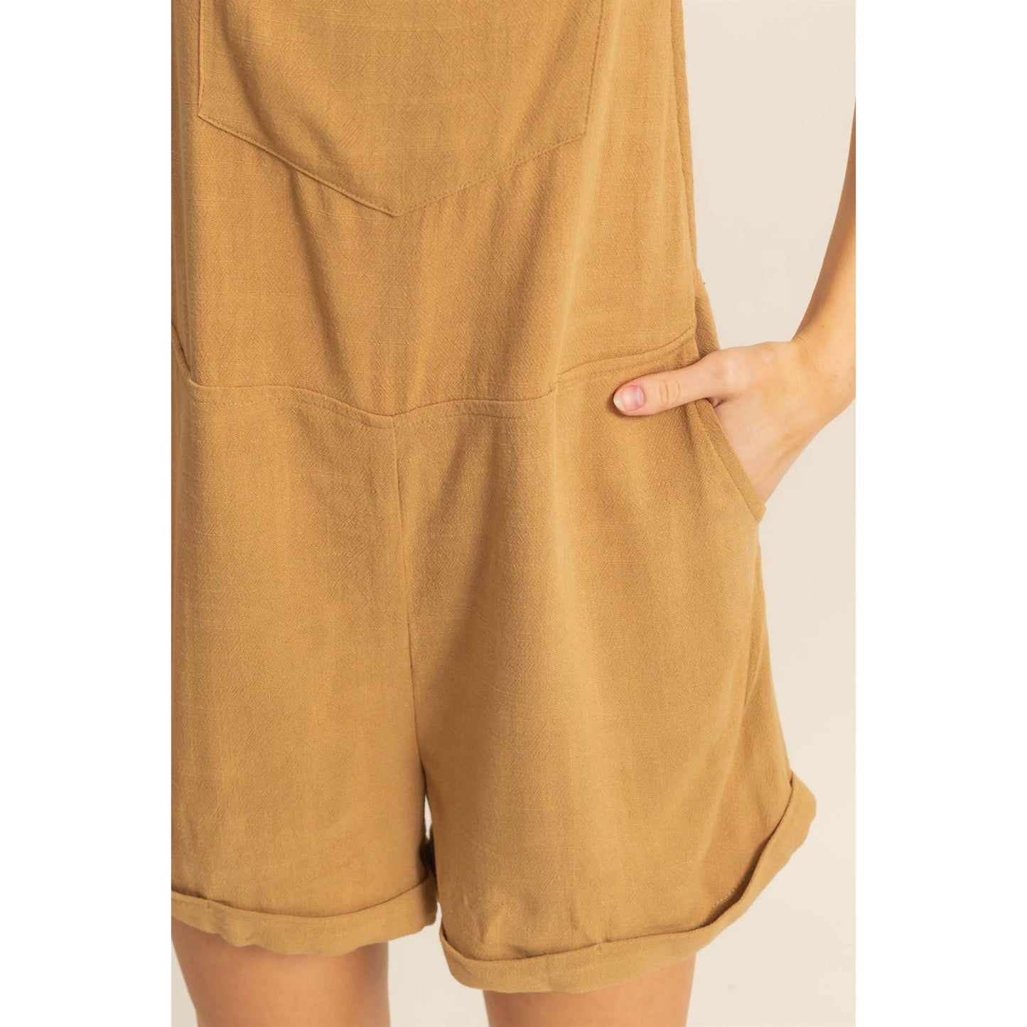 HF25C823-Rayon Linen Self Tie Straps Romper
