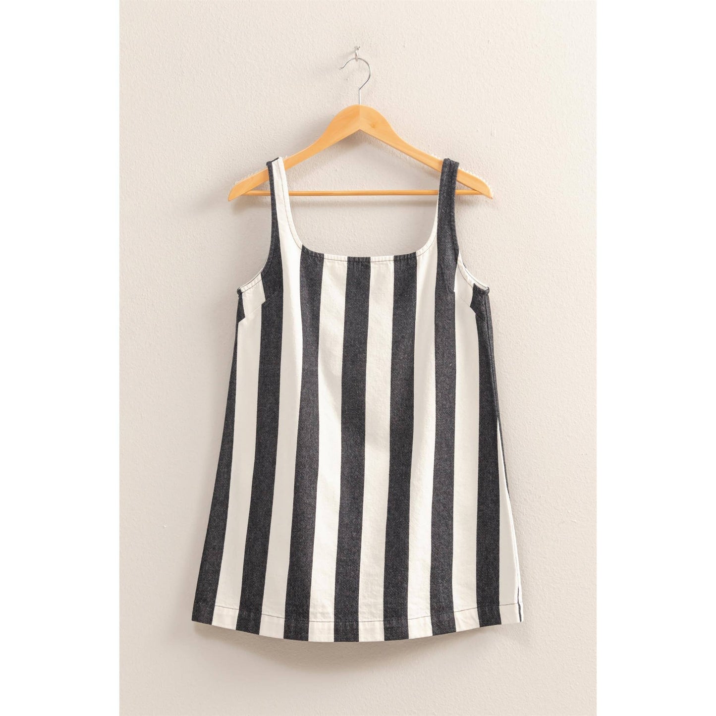 DZ25E182-Striped Square Neck Woven Mini Dress