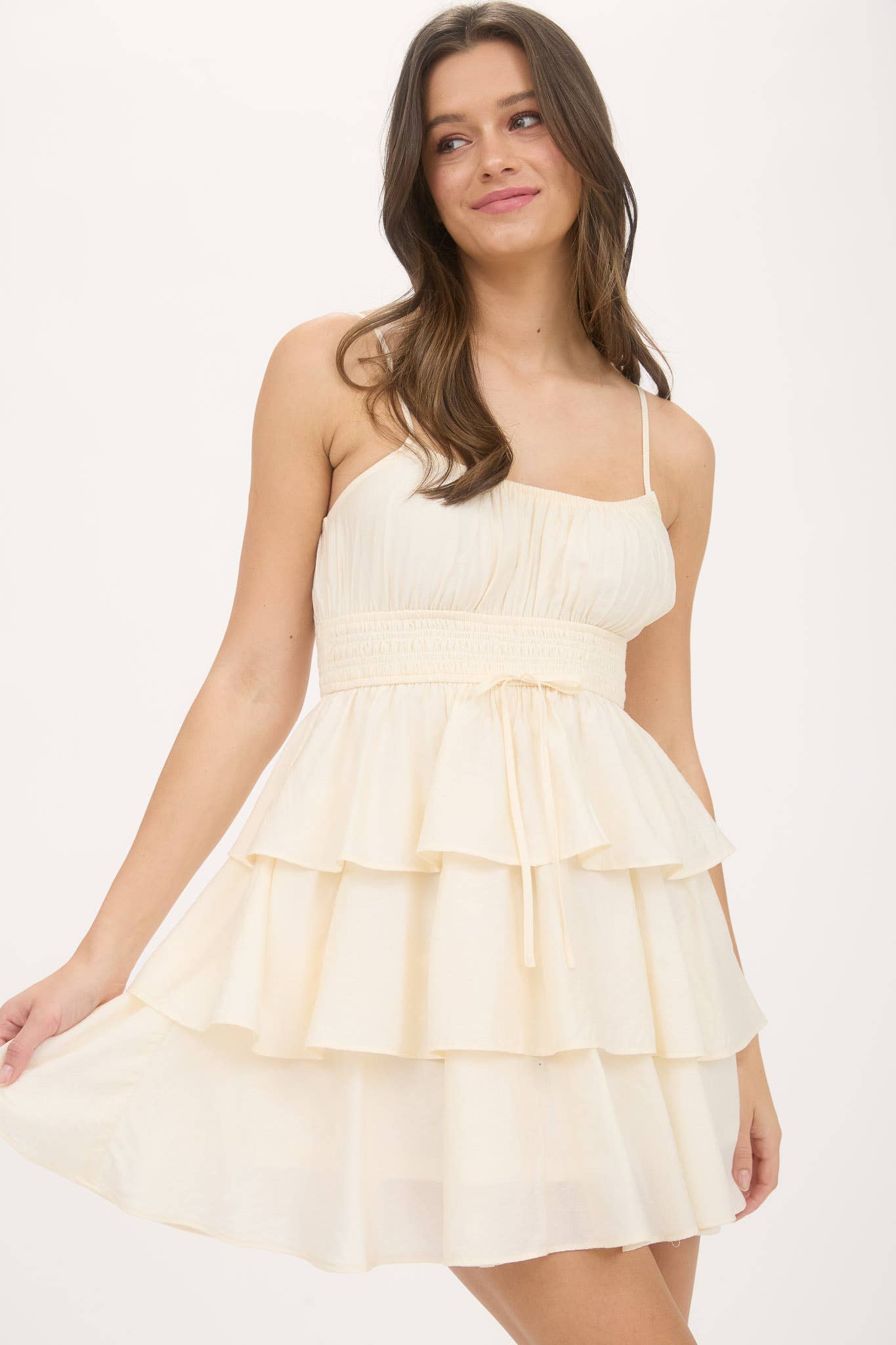 RUFFLE TIERED SPAGHETTI STRAP MINI DRESS