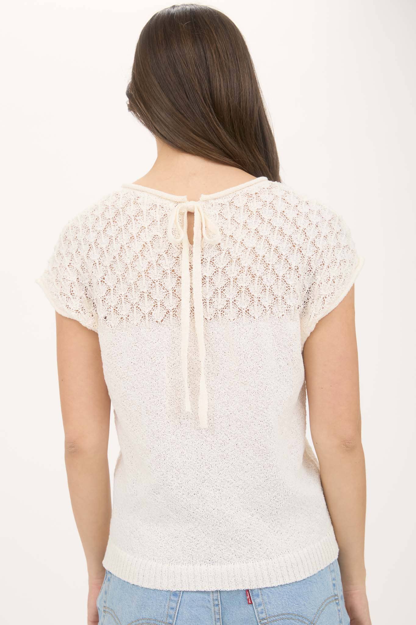 EYELET YOKE SWEATER KNIT TOP