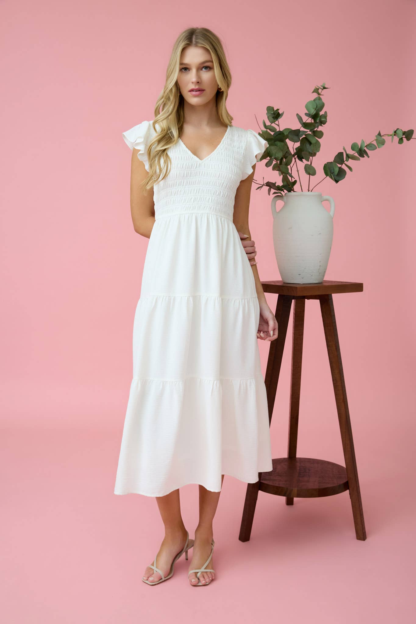 FLUTTER SLEEVE MAXI DRESS: KHAKI