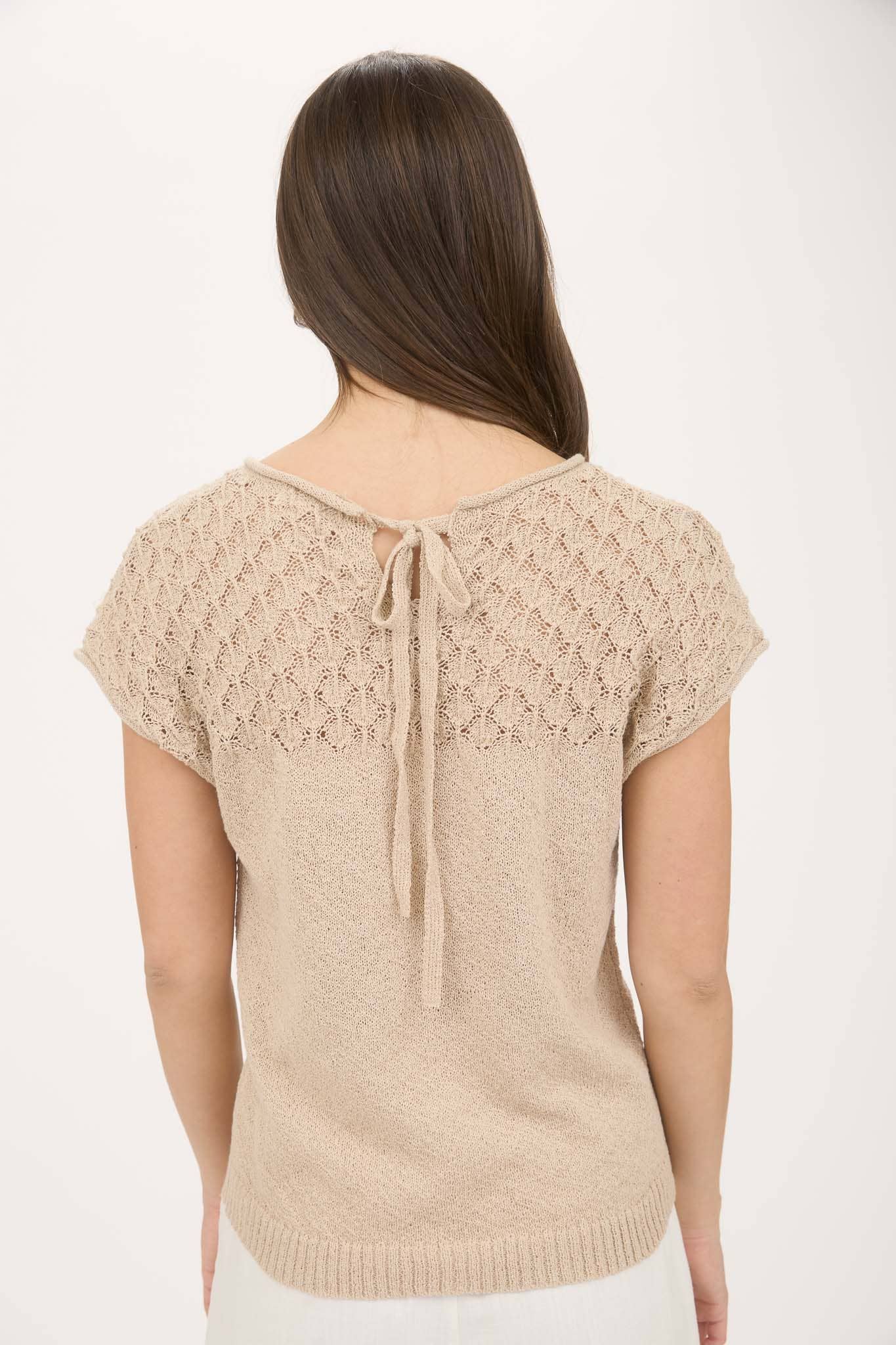 EYELET YOKE SWEATER KNIT TOP
