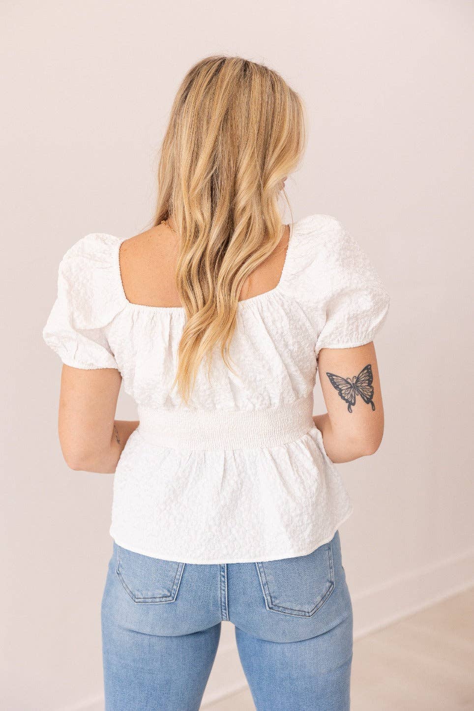 Jacquard Babydoll Top, White