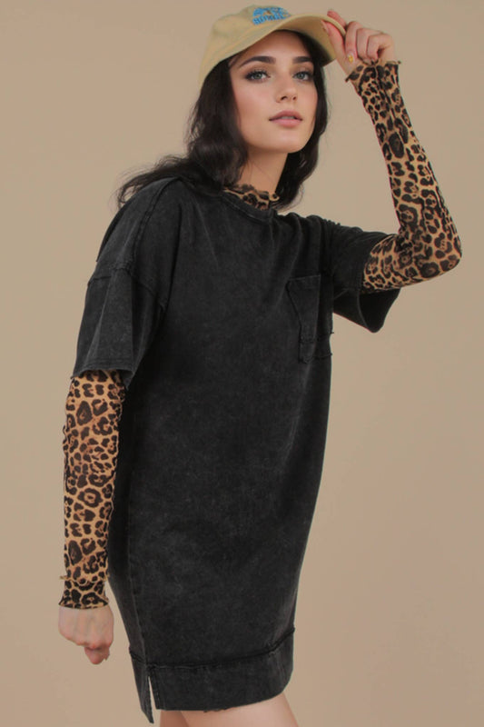 ND31634-Mineral Washed Knit Oversized Shift Mini Dress