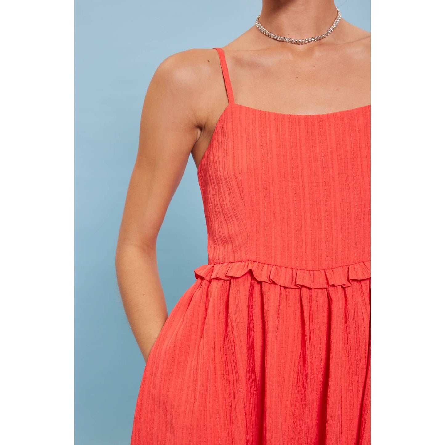 CRINKLED RUFFLE WAIST DETAIL ROMPER