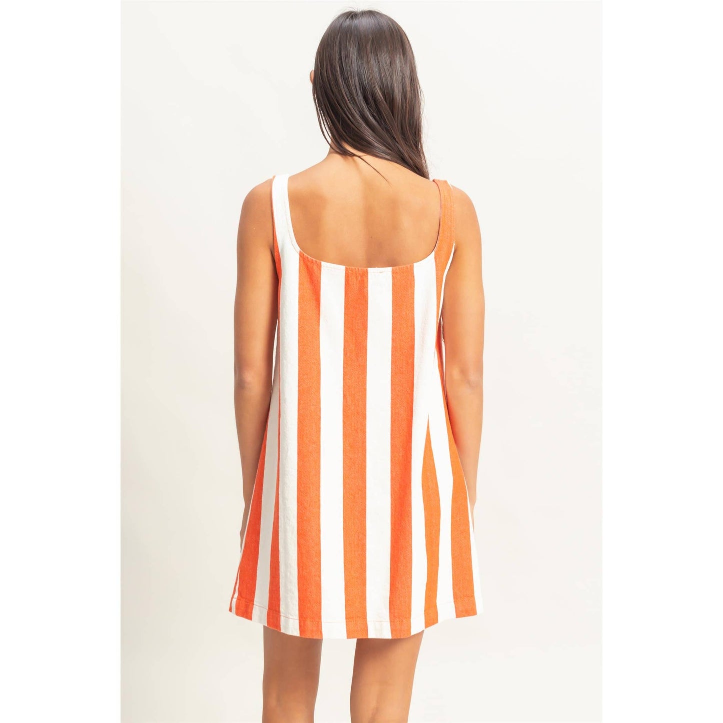 DZ25E182-Striped Square Neck Woven Mini Dress