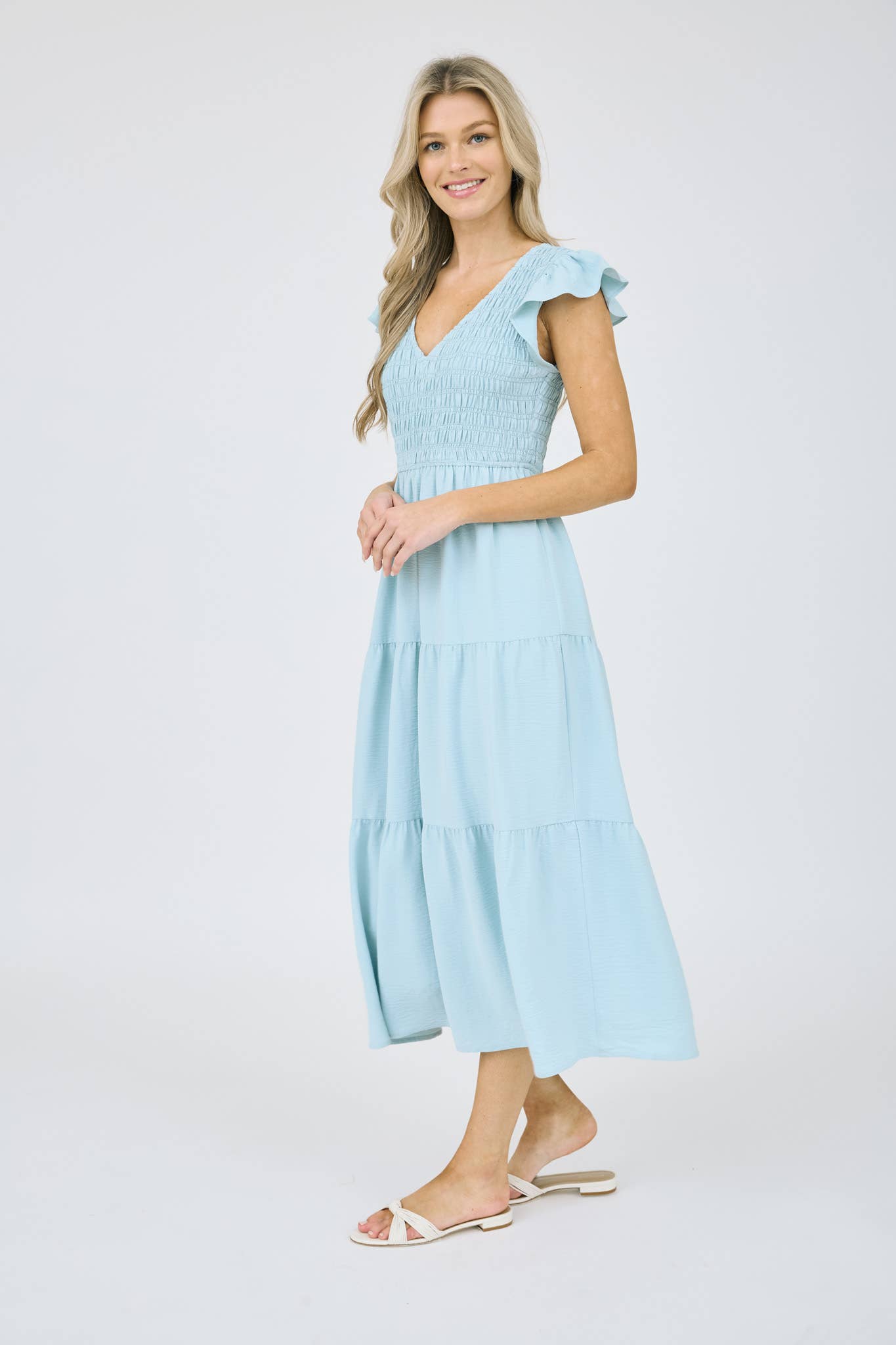 FLUTTER SLEEVE MAXI DRESS: KHAKI