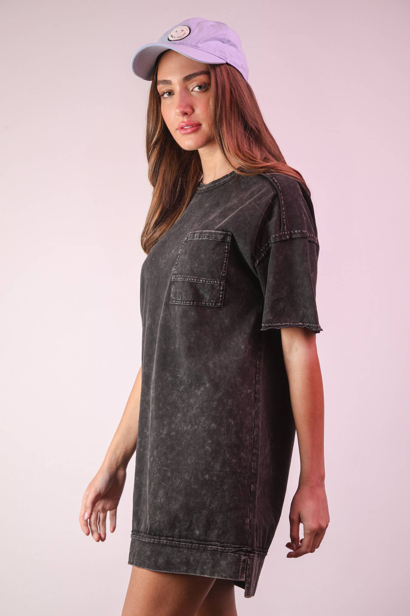 ND31634-Mineral Washed Knit Oversized Shift Mini Dress
