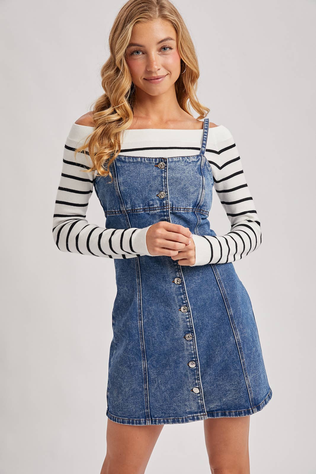 DENIM BUTTON DOWN MINI DRESS