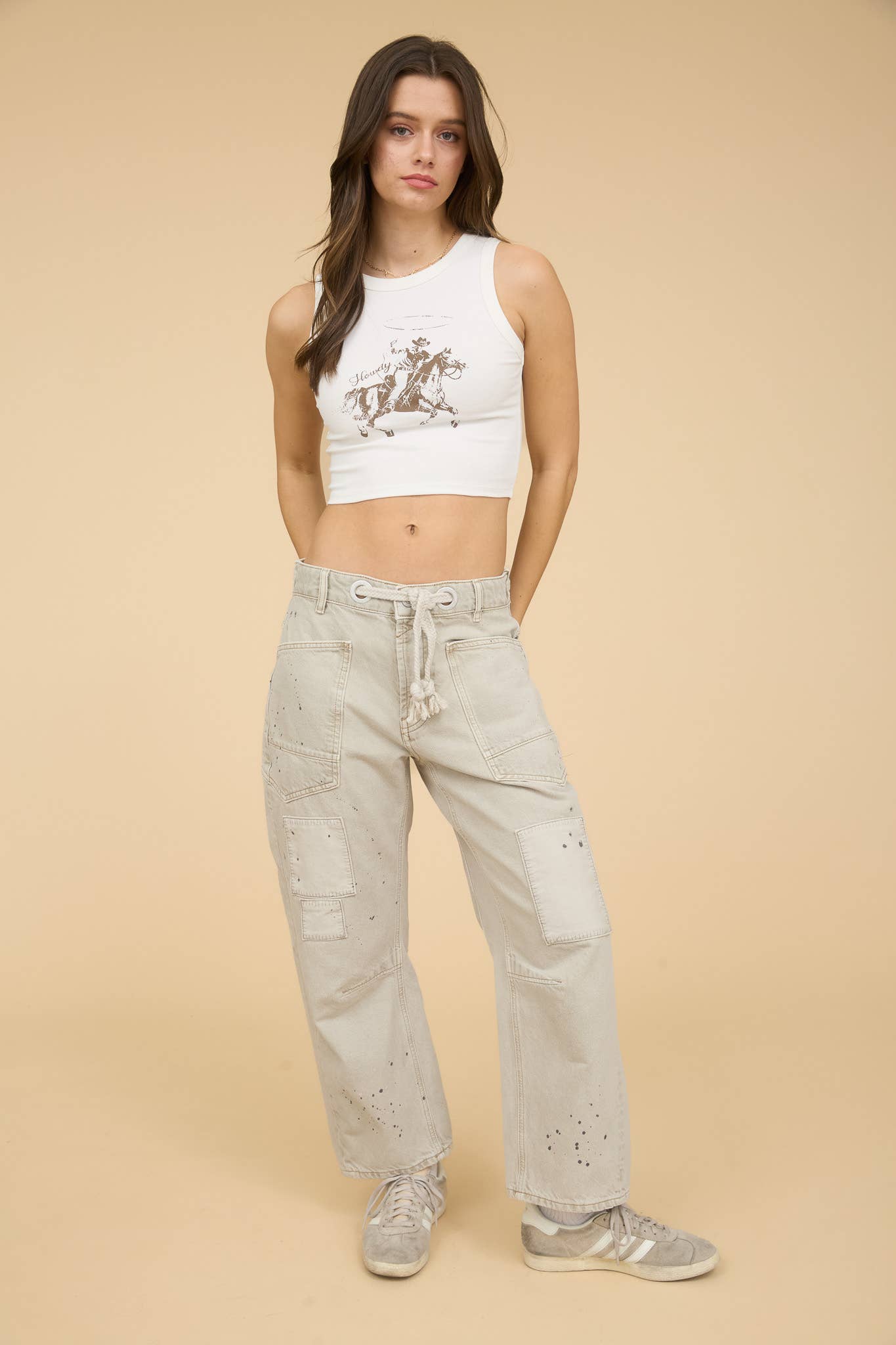 WESTERN PRINT SLEEVELESS KNIT CROP TOP