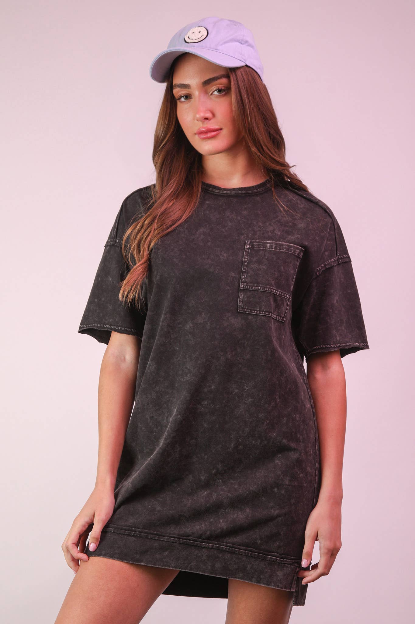 ND31634-Mineral Washed Knit Oversized Shift Mini Dress