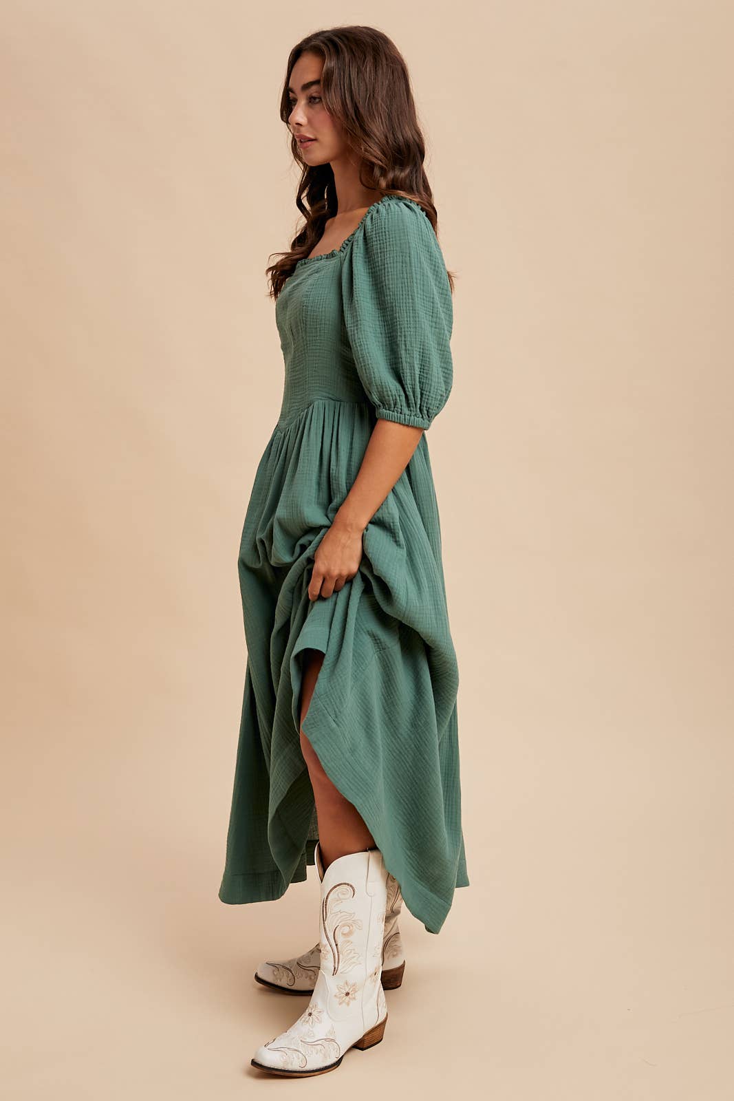 COTTON SQUARE NECK MAXI DRESS