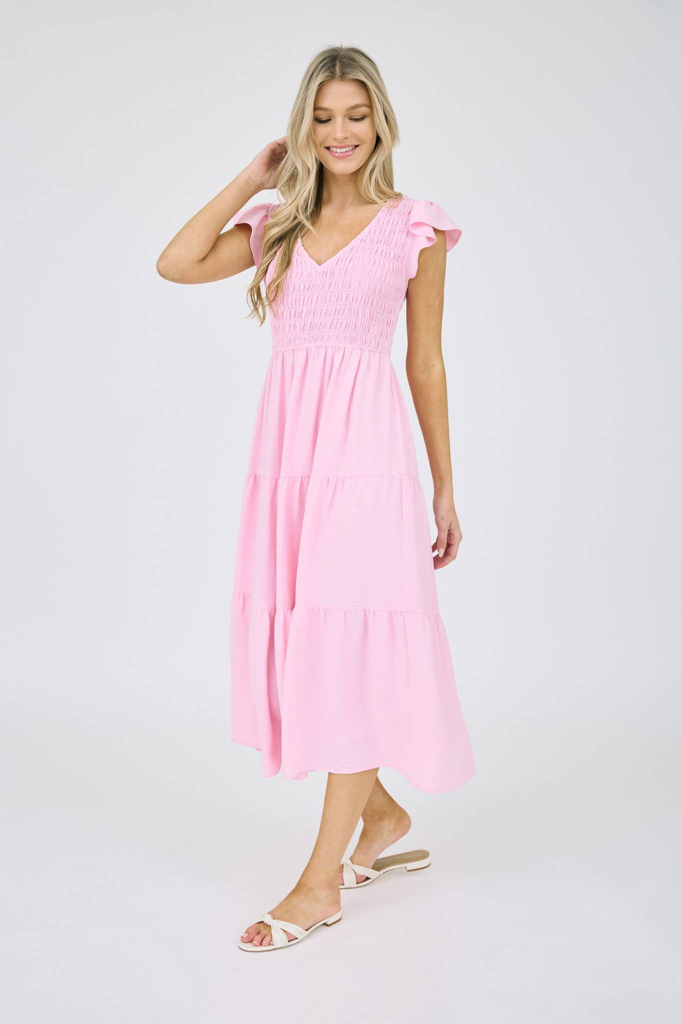 FLUTTER SLEEVE MAXI DRESS: KHAKI