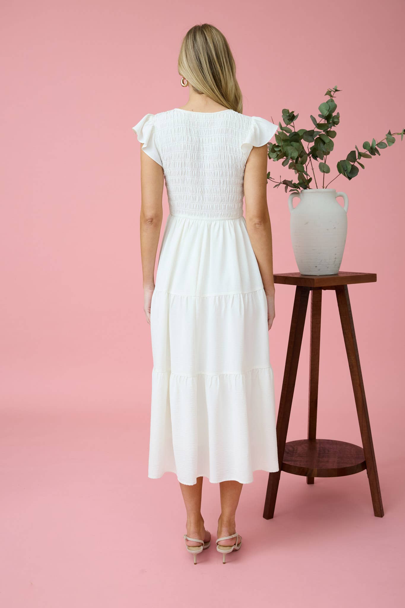 FLUTTER SLEEVE MAXI DRESS: KHAKI