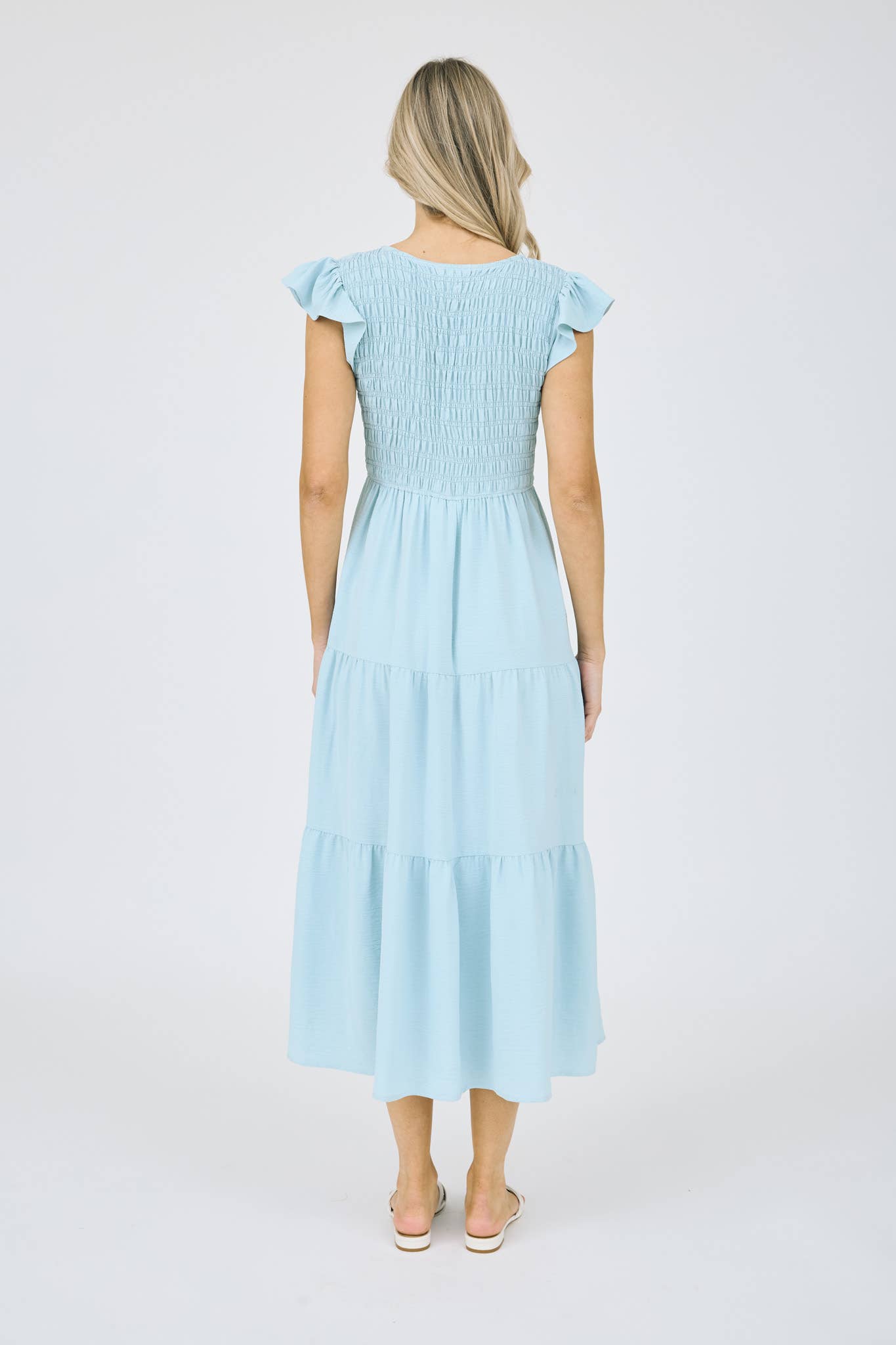 FLUTTER SLEEVE MAXI DRESS: KHAKI