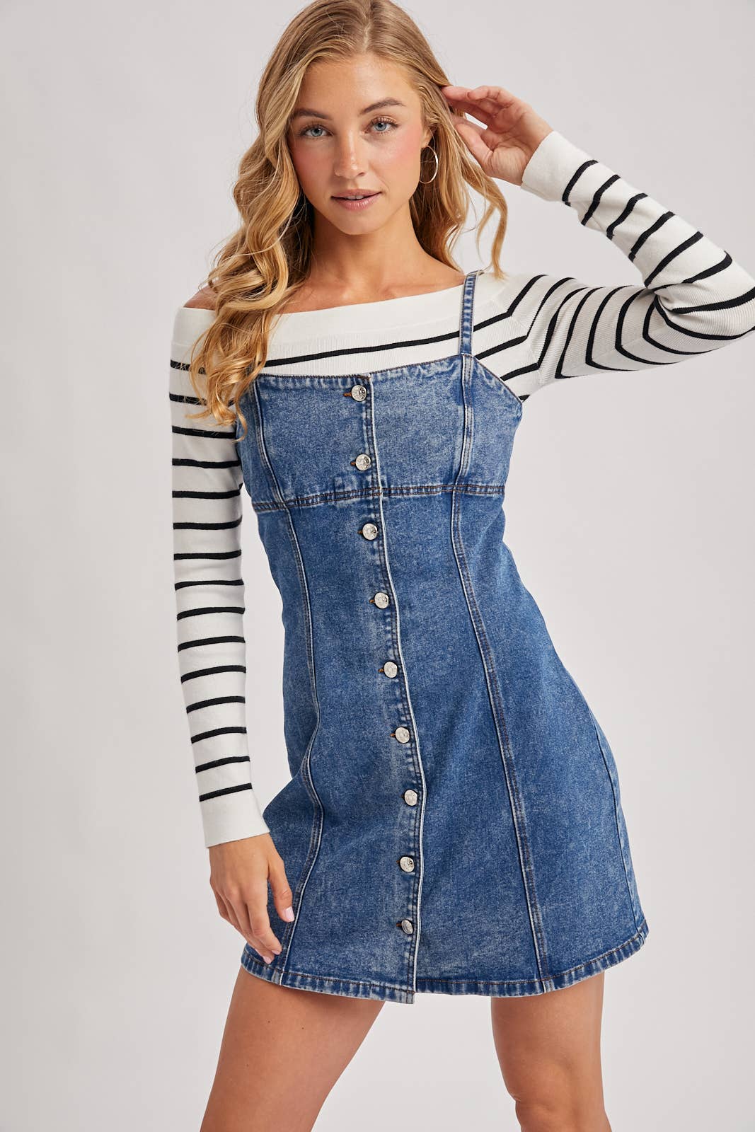 DENIM BUTTON DOWN MINI DRESS