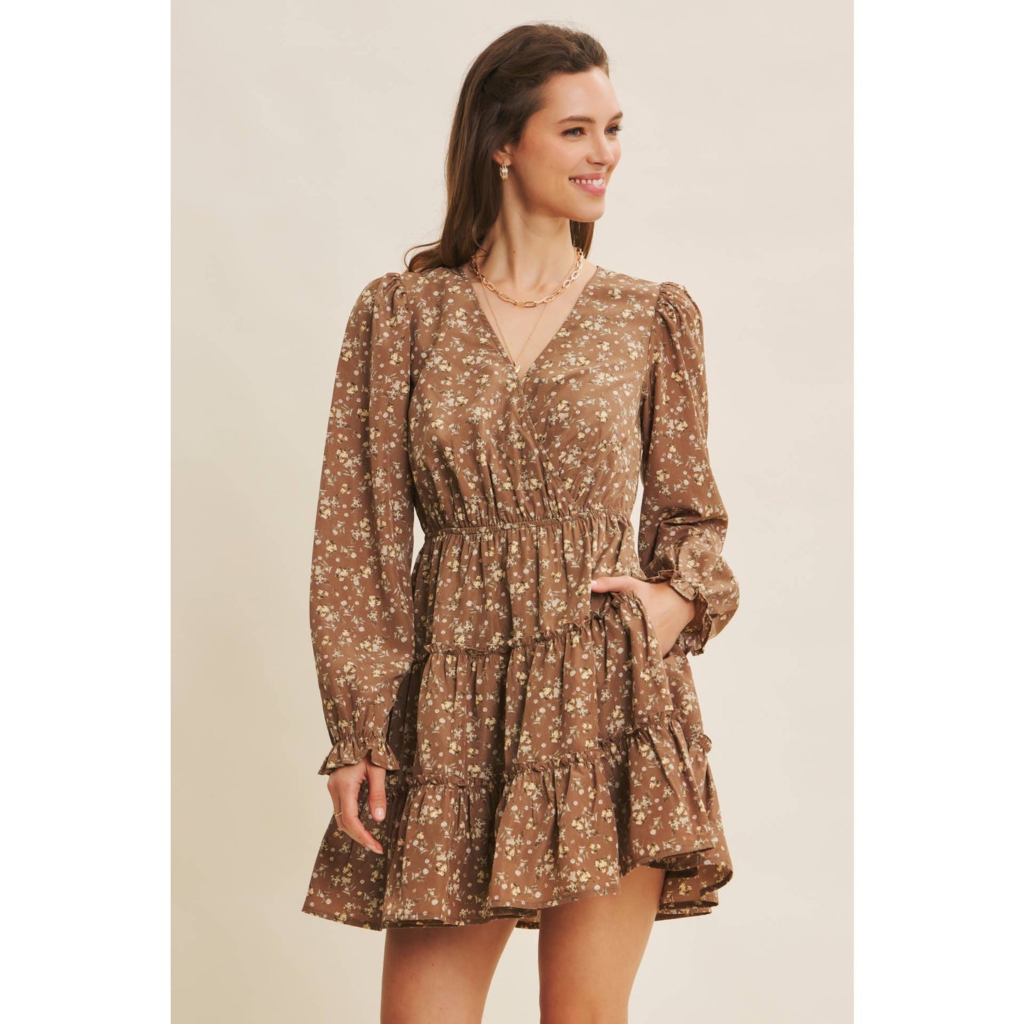 ROMANTIC FLORAL WRAP  DRESS WITH TIERED RUFFLES