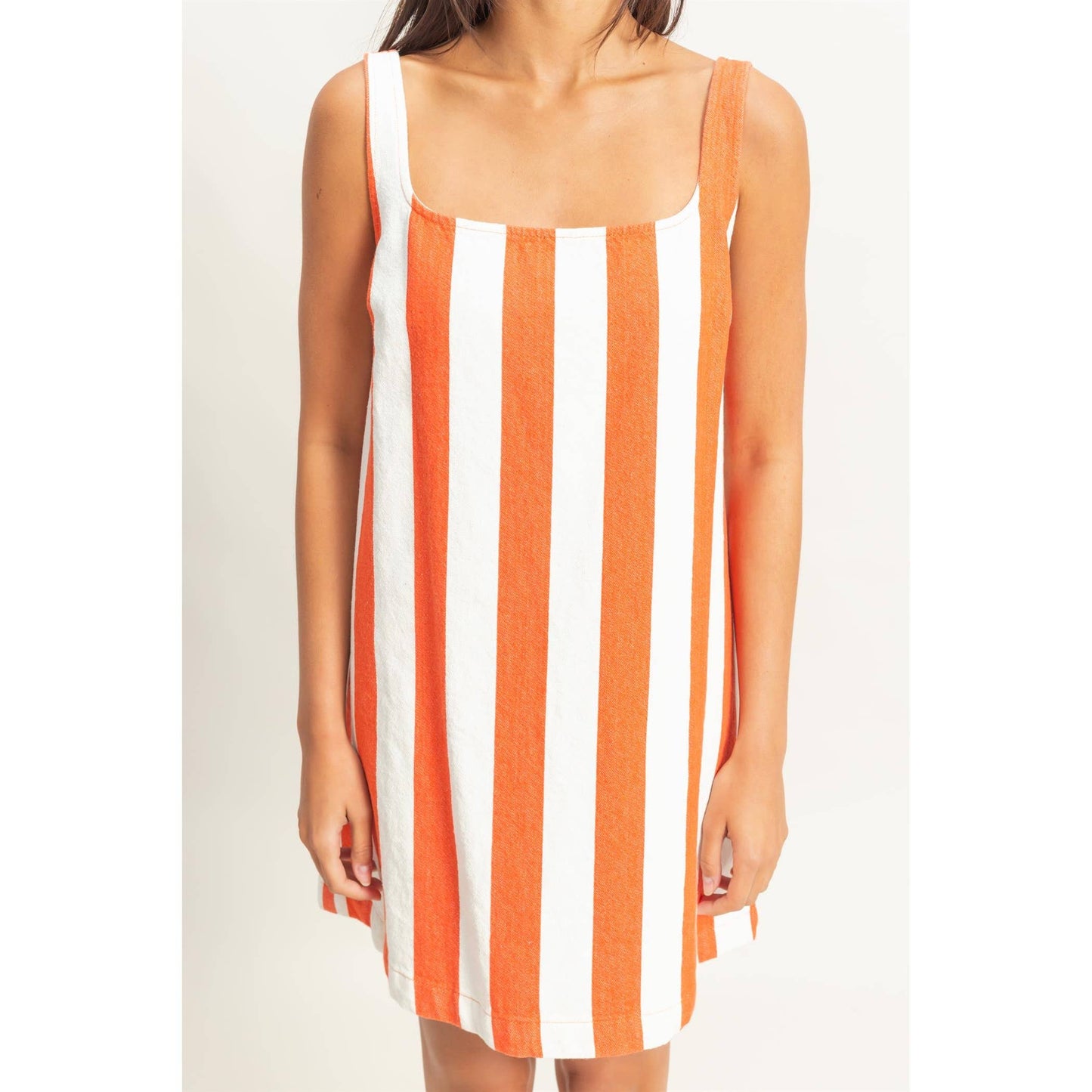 DZ25E182-Striped Square Neck Woven Mini Dress